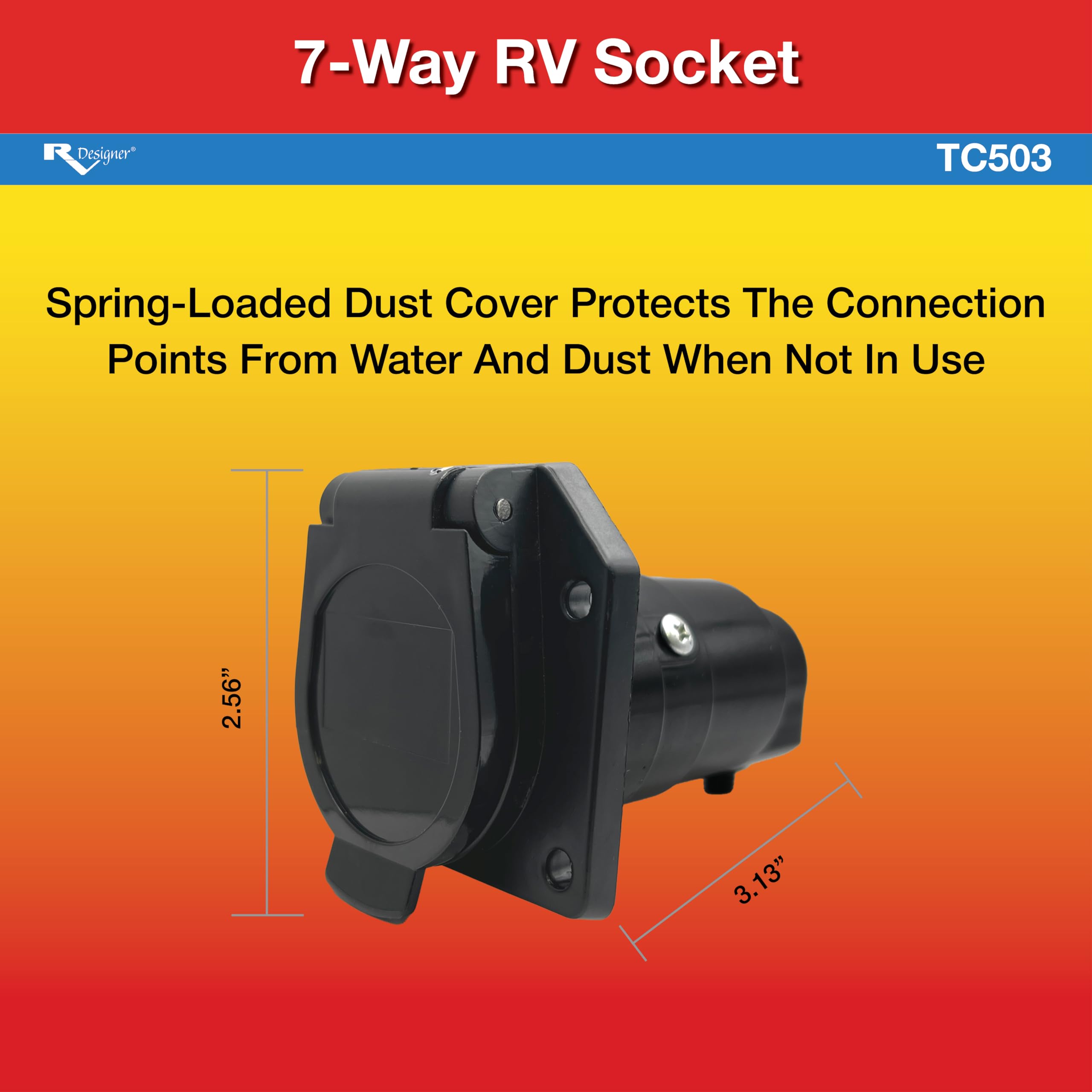 7-Way RV Blade Socket RV Designer TC503 – Vehicle-Side Electrical Connector for Trailer Towing – Durable ABS Housing with Spring-Loaded Dust Cover, Reliable Wiring Protection