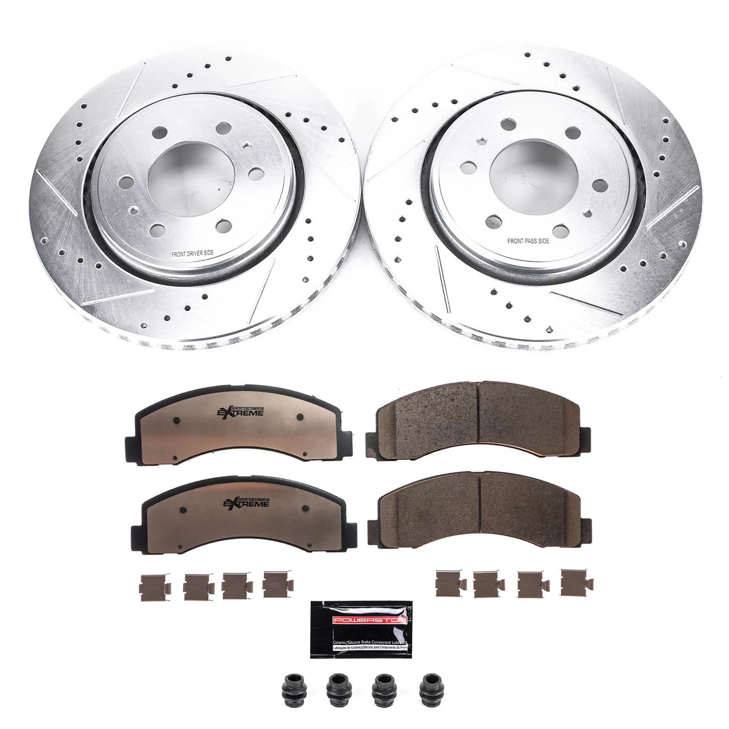 Front Brake Kit Power Stop For 2020-2021 Ford Expedition, 2010-2020 F-150, 2010-2021 Lincoln Navigator - Drilled Slotted Brake Rotors and Carbon Fiber Ceramic Pads Replacement, K3167-36