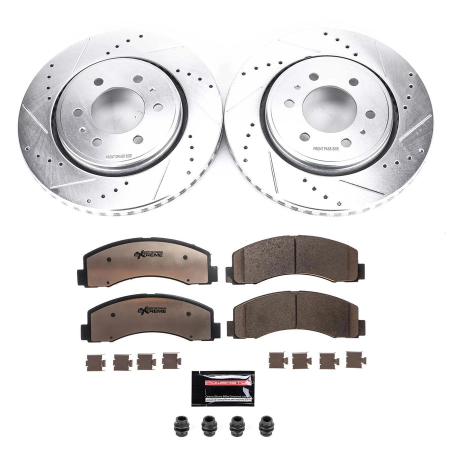 Front Brake Kit Power Stop For 2020-2021 Ford Expedition, 2010-2020 F-150, 2010-2021 Lincoln Navigator - Drilled Slotted Brake Rotors and Carbon Fiber Ceramic Pads Replacement, K3167-36