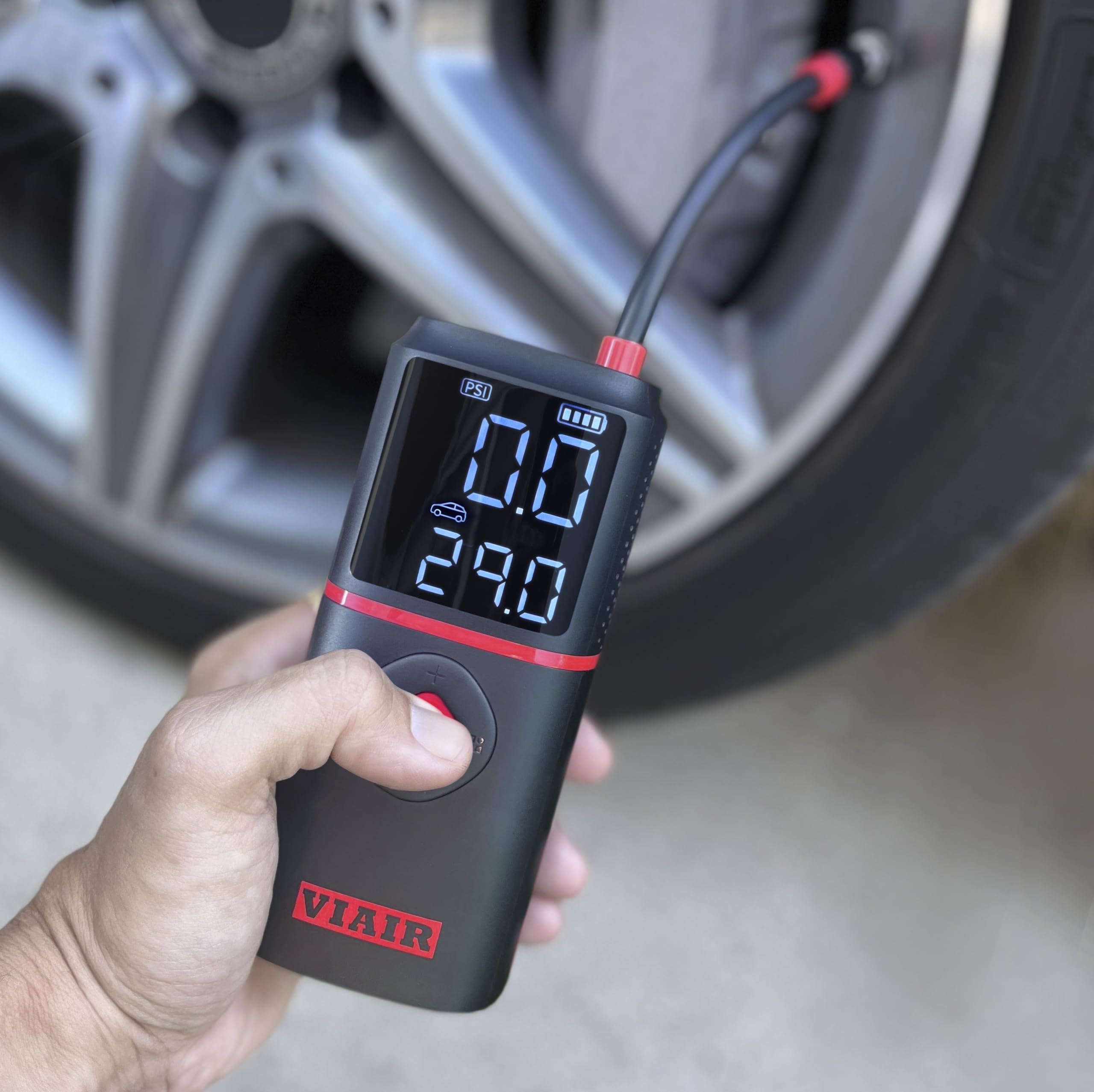 Rechargeable VIAIR EVC - Every Vehicle Carry™ Tire Inflator Portable Air Compressor with LED Light, Electric Air Pump for Cars, Bicycles, Motorcycles, Digital LED Display with preset function