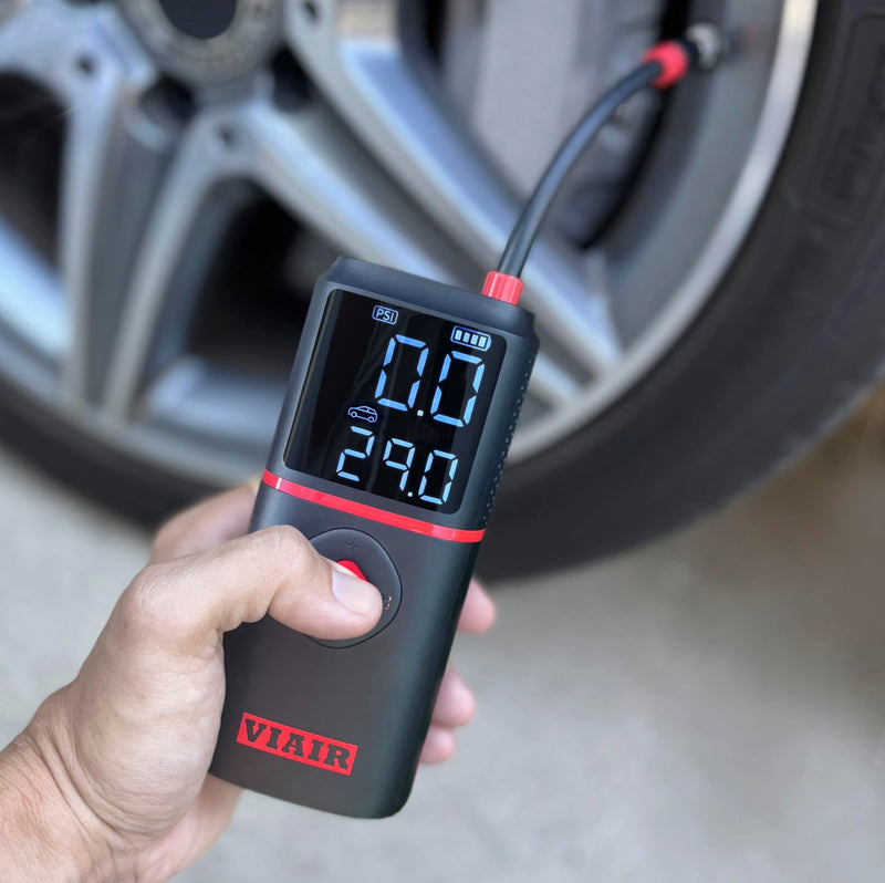 Rechargeable VIAIR EVC - Every Vehicle Carry™ Tire Inflator Portable Air Compressor with LED Light, Electric Air Pump for Cars, Bicycles, Motorcycles, Digital LED Display with preset function