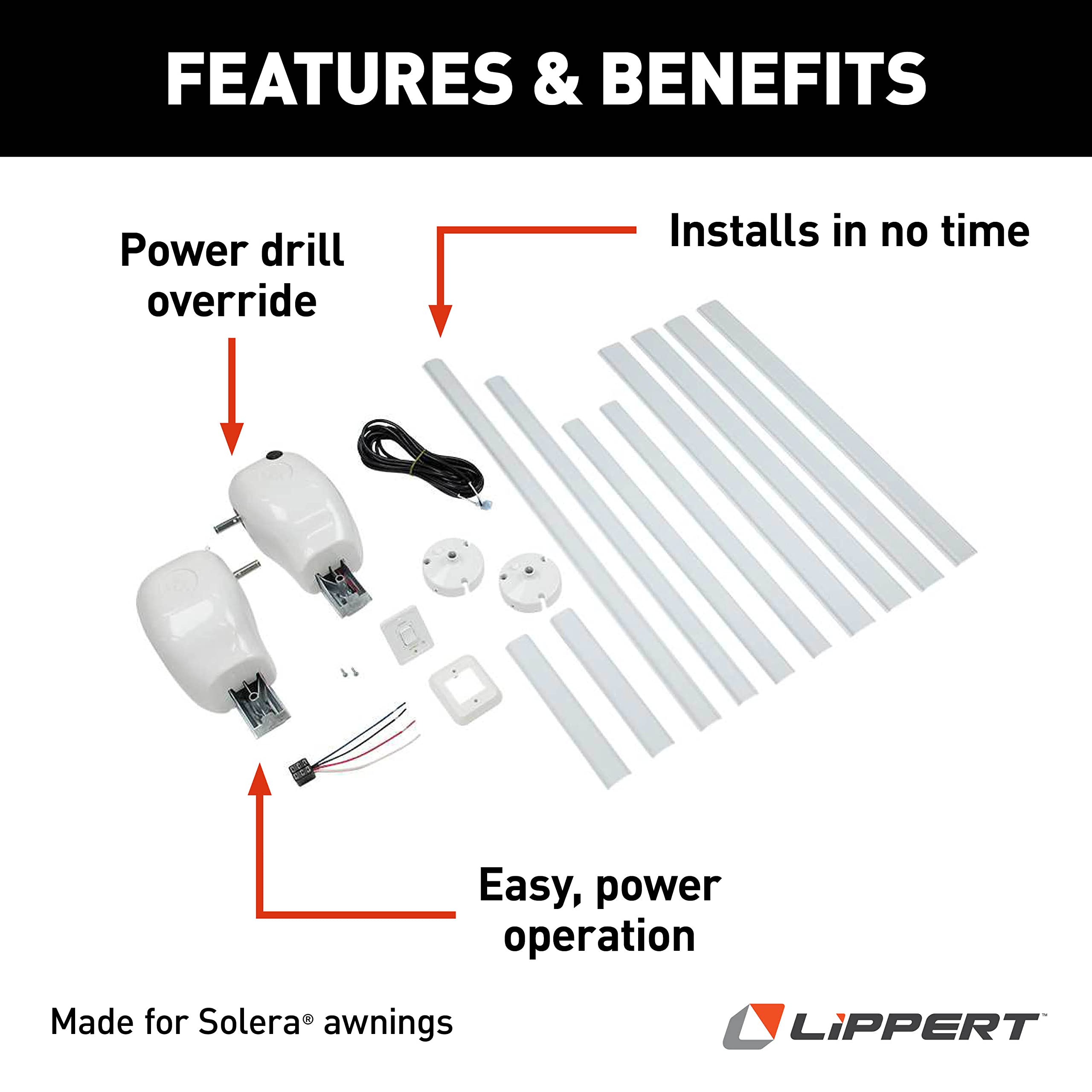 Pull Style Solera Manual to Power Awning Conversion Kit for 5th Wheel RVs, Travel Trailers and Motorhomes