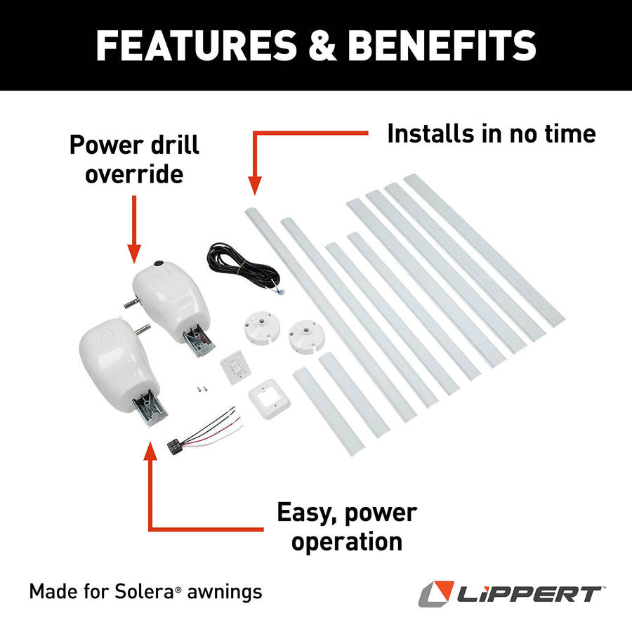 Pull Style Solera Manual to Power Awning Conversion Kit for 5th Wheel RVs, Travel Trailers and Motorhomes