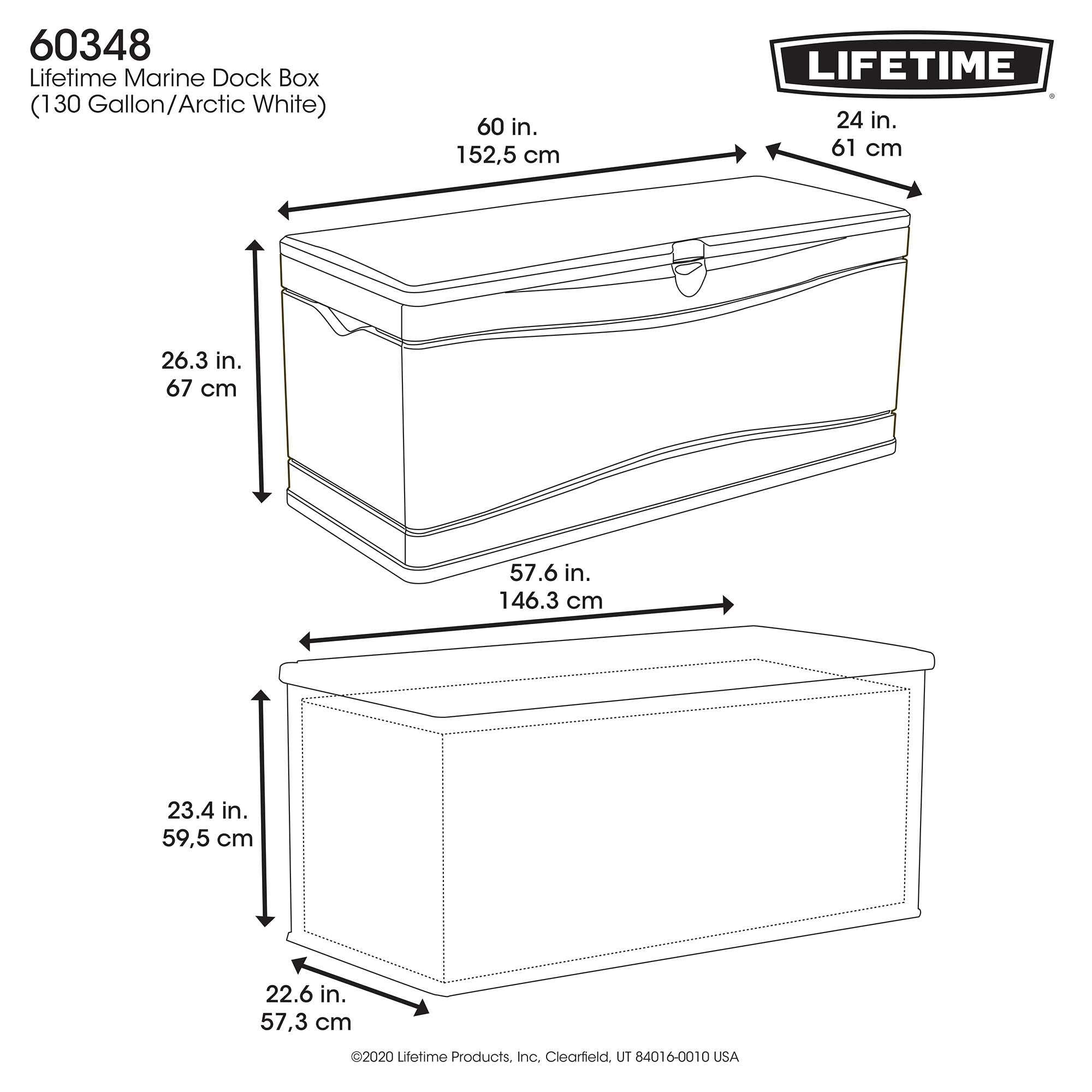 Outdoor Storage Deck Box LIFETIME, 130 Gallon, Arctic White, Lockable, UV-Protected, for Decks and Marine Docks