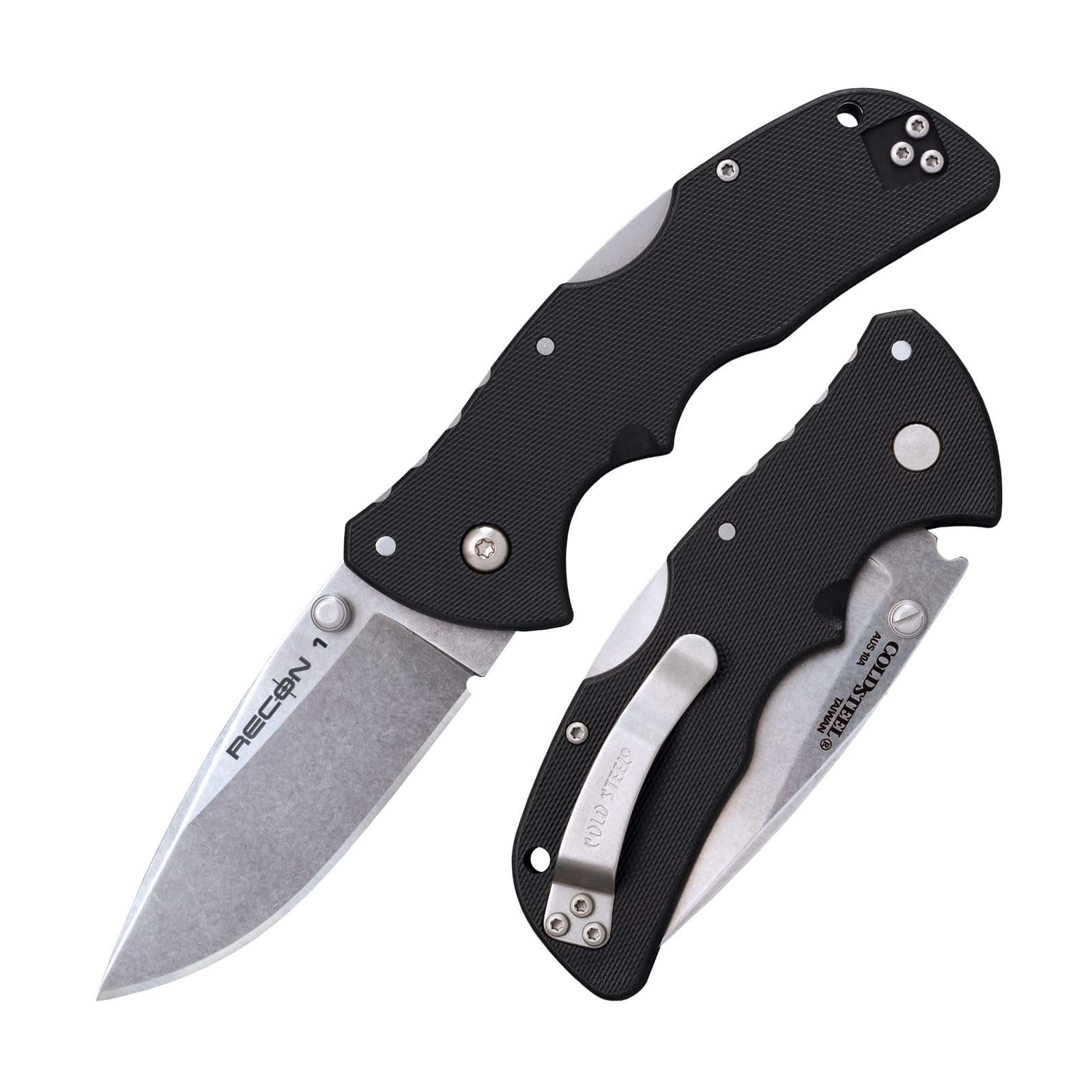 Mini Recon 1 COLD STEEL 3" AUS10A Spear Point Blade 4" GFN Handle Folding Knife w/Tri-Ad Lock, Ambidextrous Pocket/Belt Clip