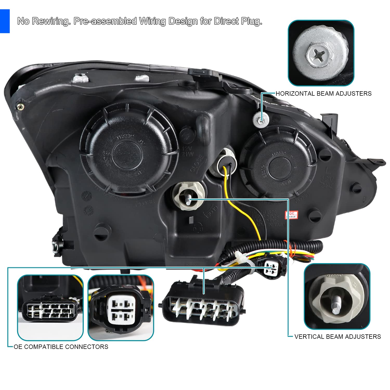 Spec-D Tuning Clear Lens Chrome Housing Projector Headlights w/Sequential LED Signal Compatible with 2006-2010 Lexus IS250 IS350, Left + Right Pair Headlamps Assembly
