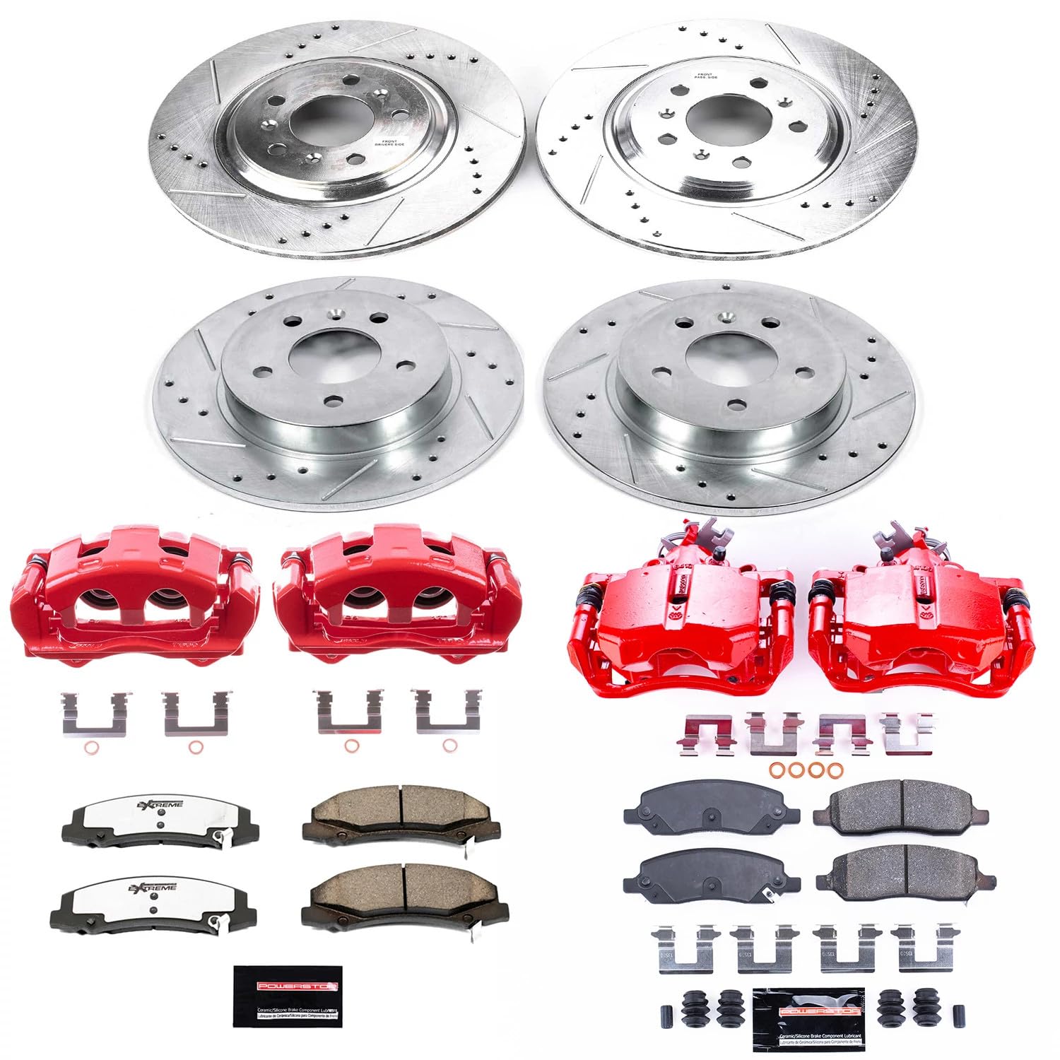 Power Stop Z23 KC4097 Evolution Front and Rear Caliper Kit-Rotors, Carbon-Fiber Ceramic Brake Pads, Calipers For Buick Lucerne 2006-2011, Cadillac DTS 2006-2011 [Model Specific]