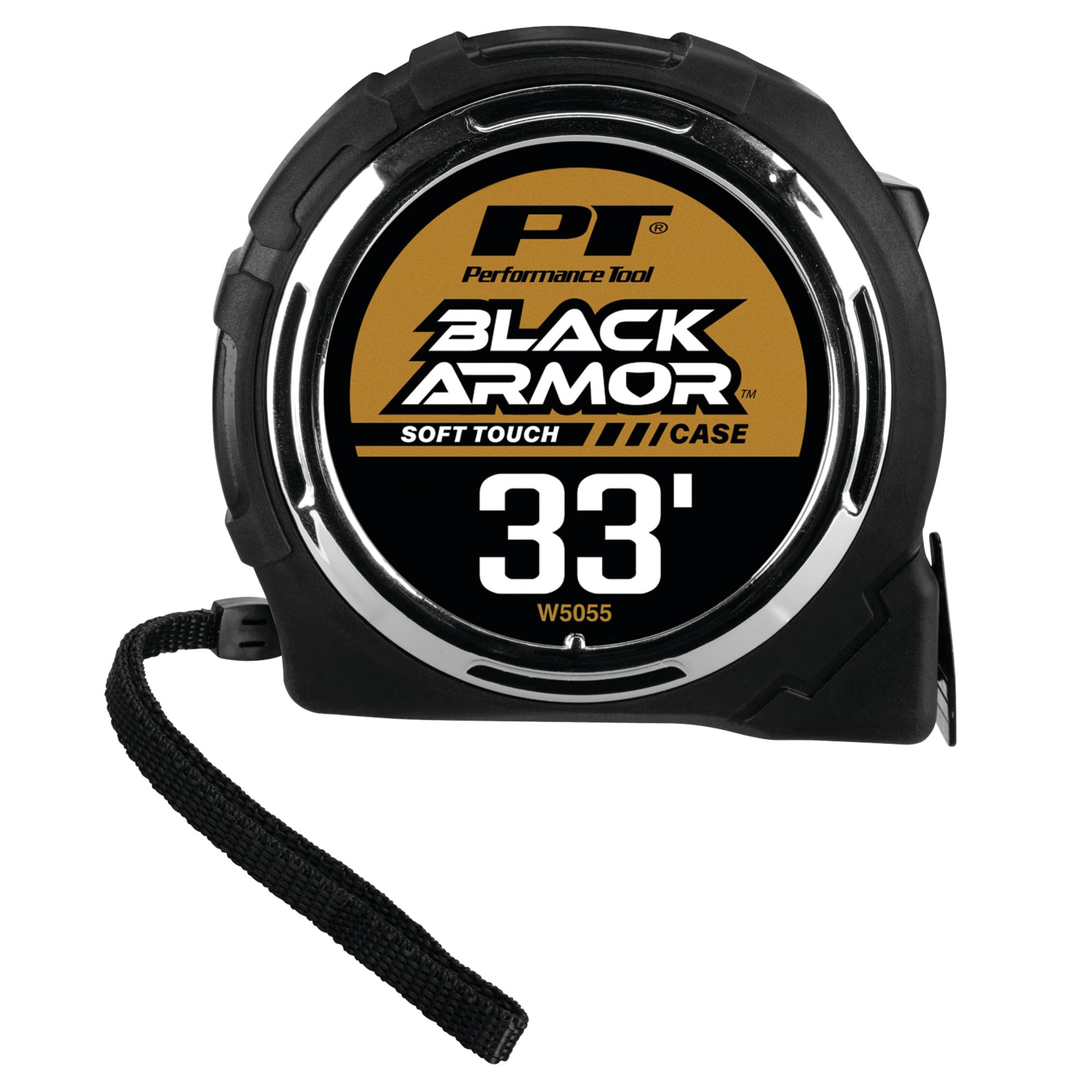 Rubber Coated Performance Tool W5055 Tape Measure - High Accuracy, Extra-Wide Thumb Release, and Dual-Sided End Hook for Easy Measurements