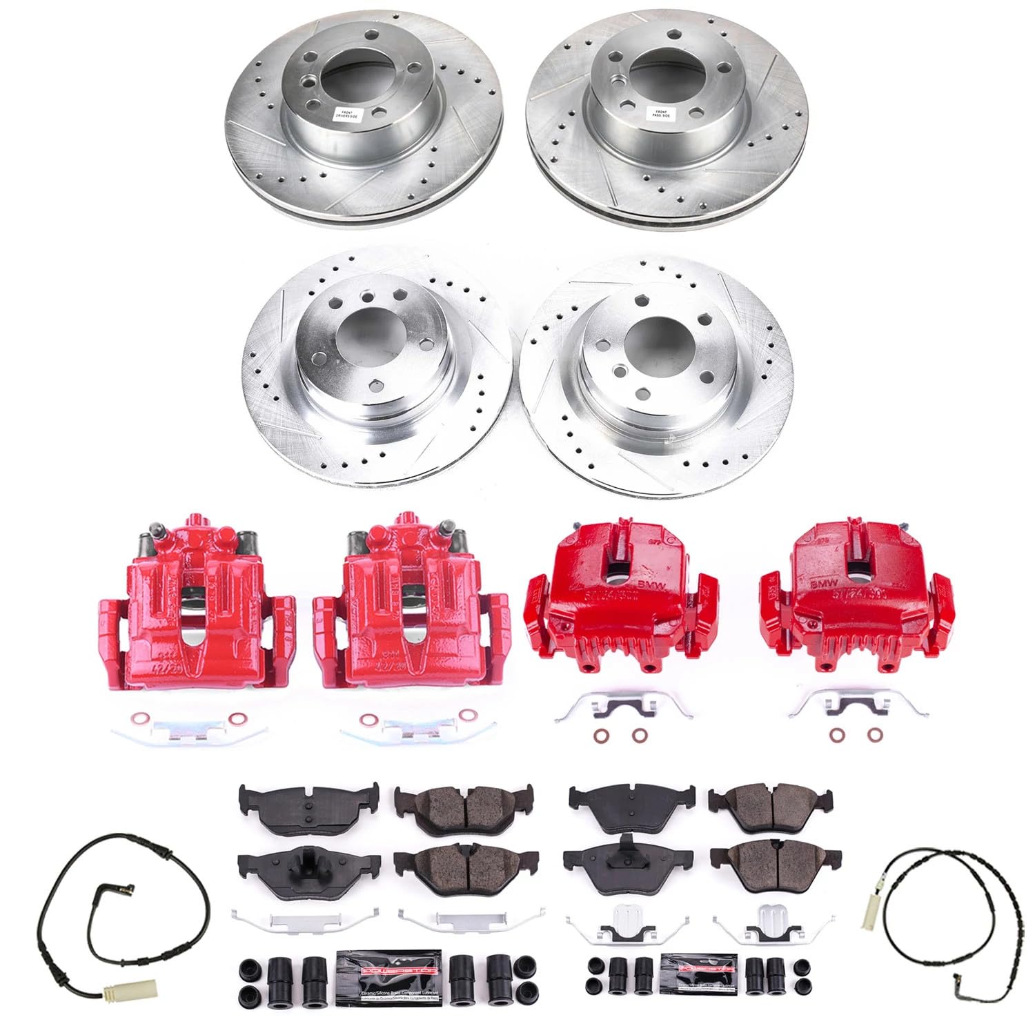 Power Stop Z23 KC2890 Evolution Front and Rear Caliper Kit-Drilled/Slotted Rotors, Carbon Ceramic Brake Pads & Calipers For BMW 325i 2006 [Model Specific]
