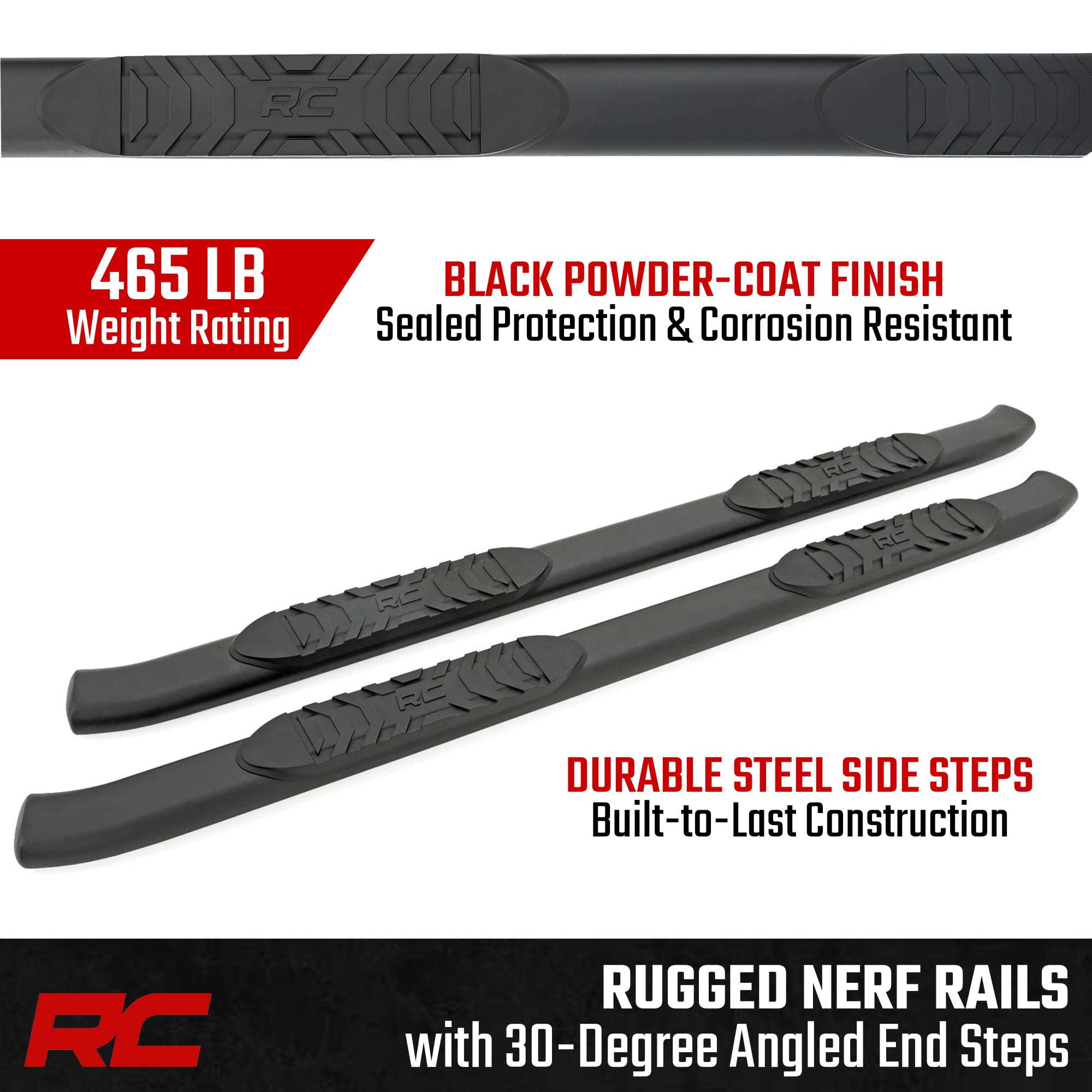 Rough Country Nerf Steps Oval for Toyota Tacoma Double Cab (2024-2026) - OEM Style Rails with Built-in Side Steps