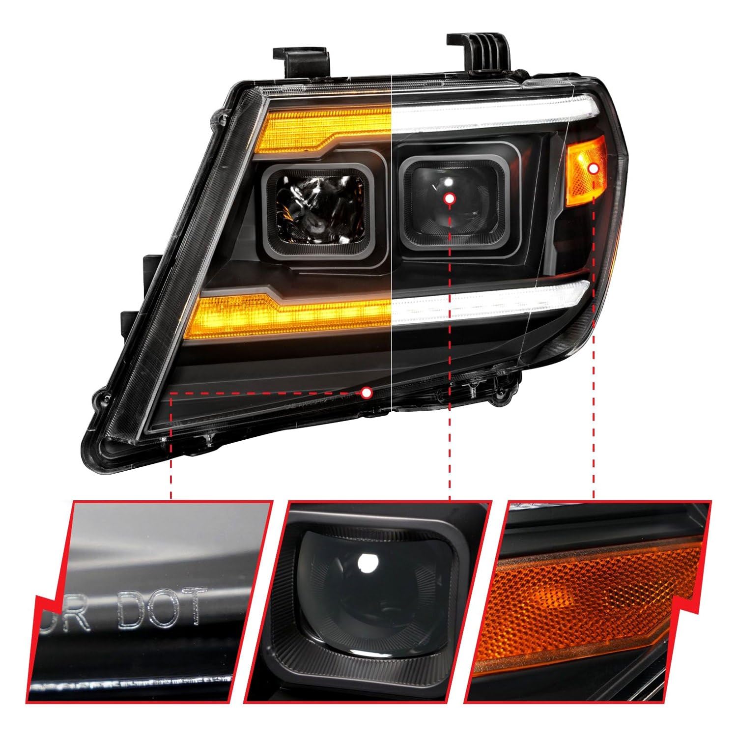Black ANZO Projector Headlights With Sequential LED DRL
