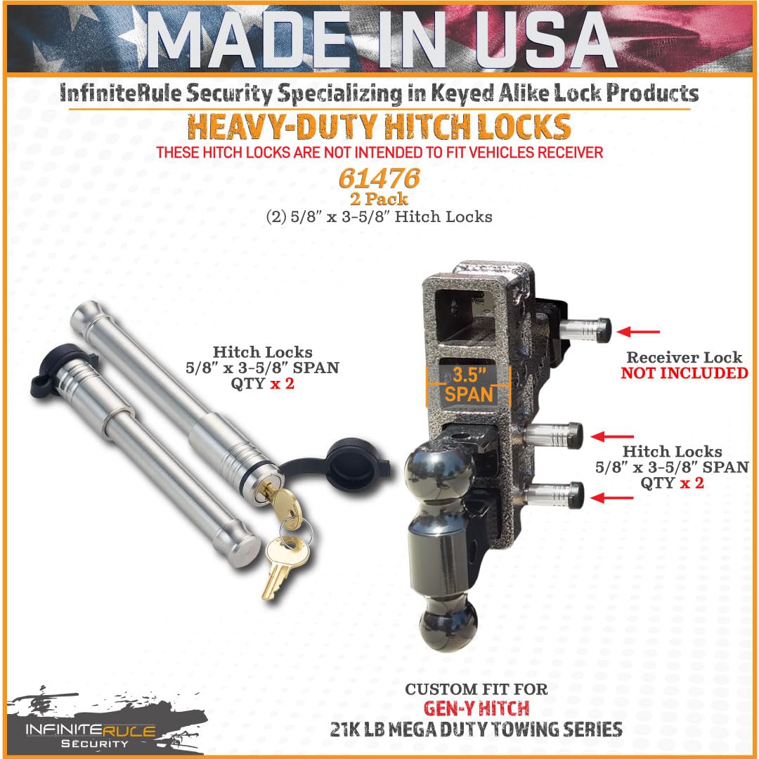 Security InfiniteRule 61476 | 2 Pack, Keyed Alike, Hitch Locks for Gen-Y Hitch 21K LB Mega Duty Series - Fits Adjustable Ball Mount Only - Does NOT FIT Vehicle Receiver