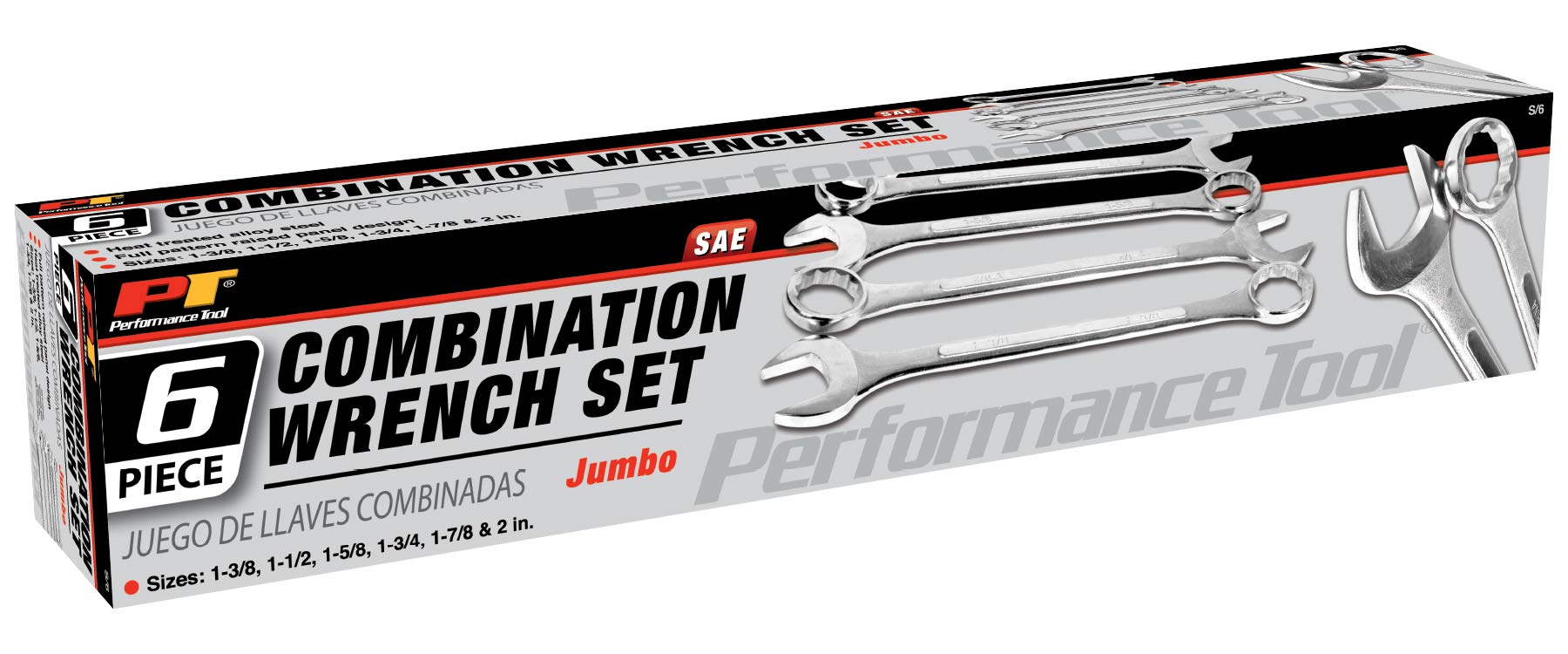 S/6 Performance Tool Jumbo 6-Piece SAE Combination Wrench Set
