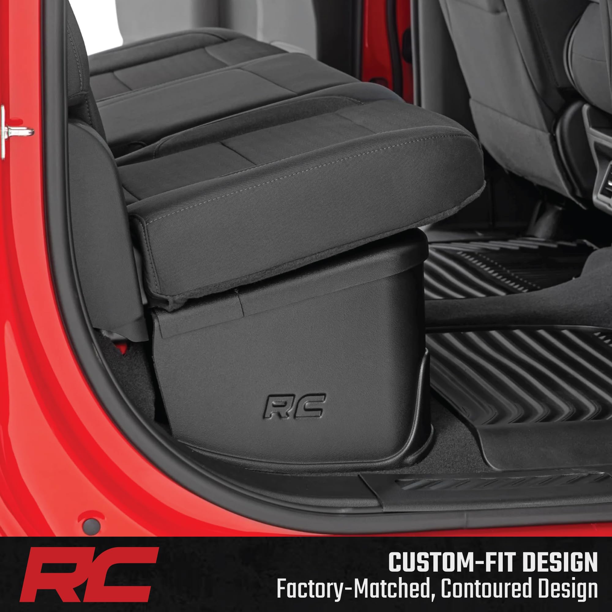 Rough Country Under Seat Lockable Storage for Chevy Silverado & GMC Sierra 1500/2500HD/3500HD Crew Cab (2019-2026 & Refresh) - Custom-Fit Rear Seat Organizer Tray