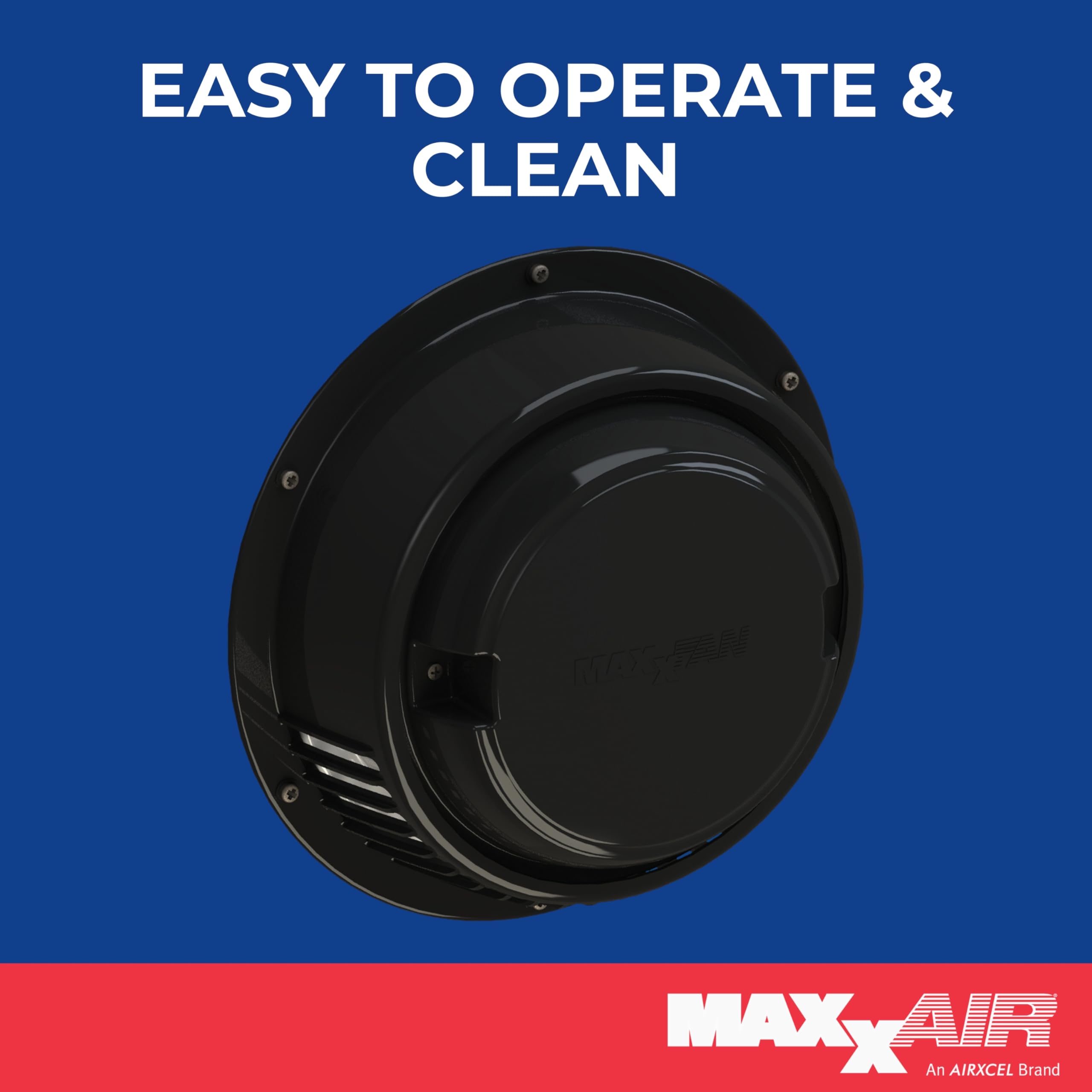 Maxxfan Dome MAXXAIR 6" Round 12V Ventilation Fan - Compact Solution for Rooftop or Sidewall Ventilation, Exhaust Only, Removable Screens, Fan Guard Rain Shield, Moisture Control, Black (00-03812B)