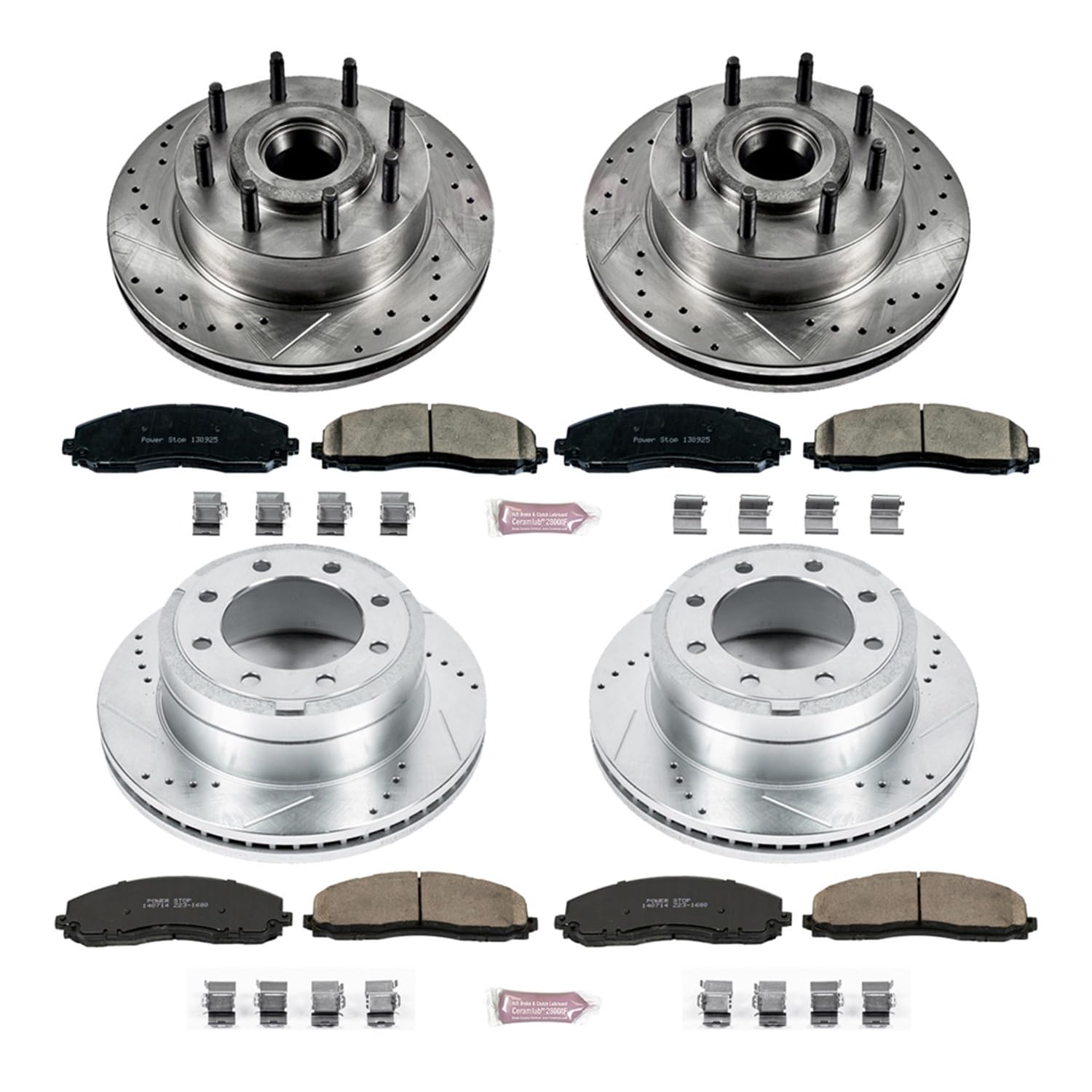 Power Stop K6551 Z23 Carbon Fiber Brake Pads Front and Rear with Drilled & Slotted Brake Rotors Kit For Ford F-250 Super Duty 2012, Ford F-350 Super Duty 2012 [Model Specific]
