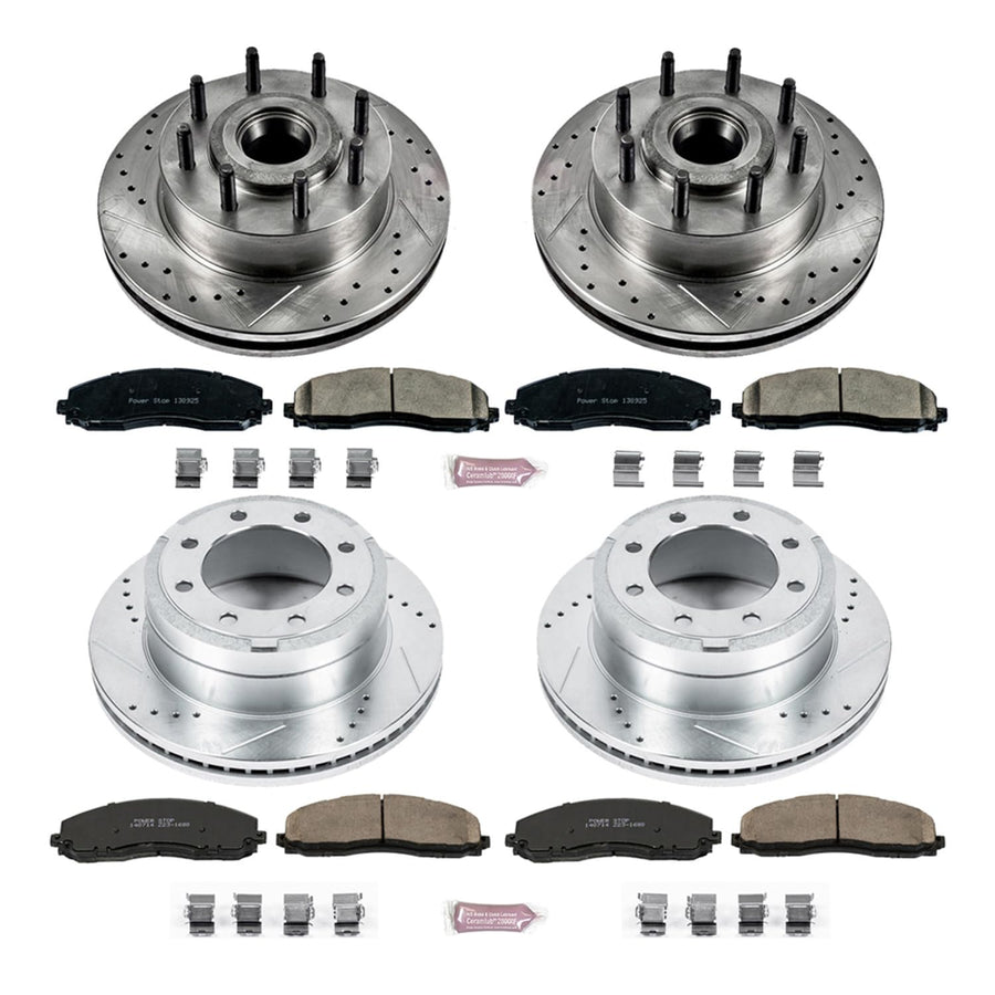Power Stop K6551 Z23 Carbon Fiber Brake Pads Front and Rear with Drilled & Slotted Brake Rotors Kit For Ford F-250 Super Duty 2012, Ford F-350 Super Duty 2012 [Model Specific]