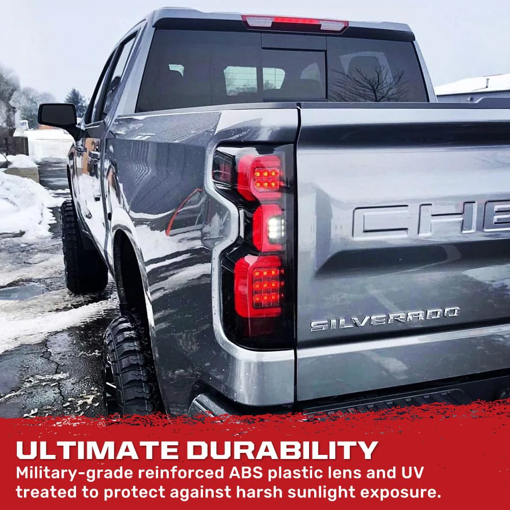 RECON - Premium OLED Tail Lights Fits 19-23 Silverado 1500 & 20-23 2500/3500 Ultra Bright Running Lights (Replaces Factory/OEM LED Tail Lights Only) Smoked Black Lens