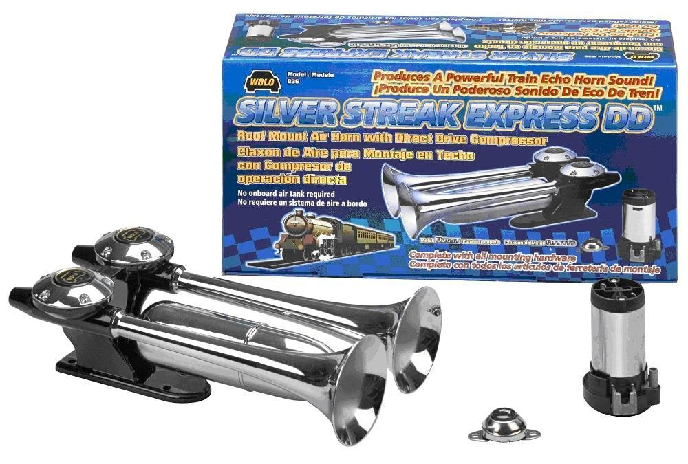 Silver Streak DD Wolo (836) Roof Mount Dual Trumpet Air Horn with Direct Drive Compressor