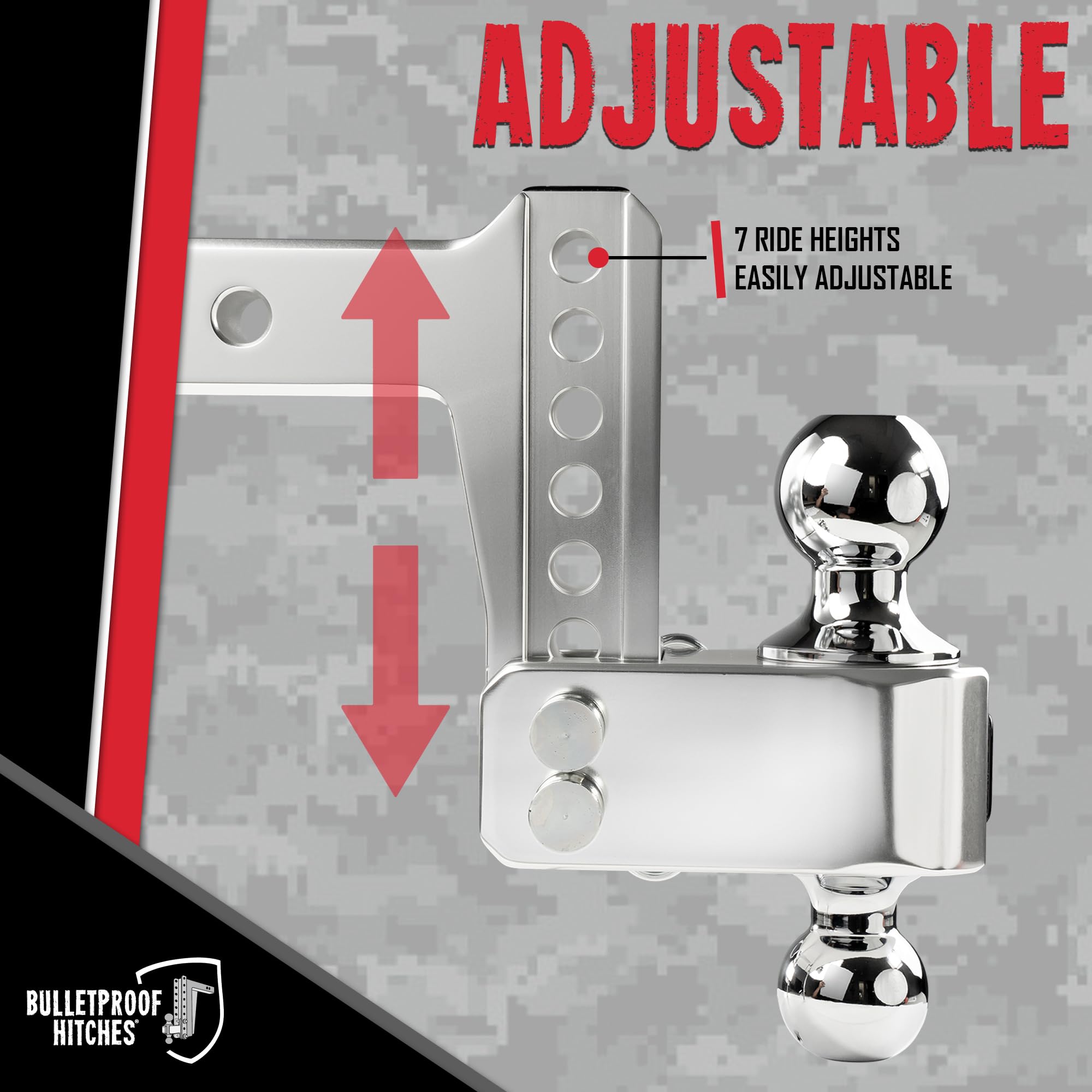 2.0" BulletProof Hitches Aluminum Trailer Hitch (14,000 lb. Rating) - Adjustable Hitch with 4" Drop/Rise and 2" & 2-5/16" Dual Ball - Corrosion-Resistant Tow Hitch