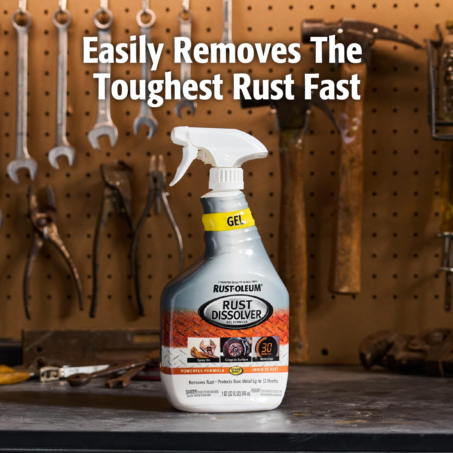 Rust-Oleum Trigger Spray Gel Rust Dissolver | Heavy-Duty Corrosion Remover for Metal Tools, Cars, Bikes, Grills, Bolts, Firearms & More | 32 oz