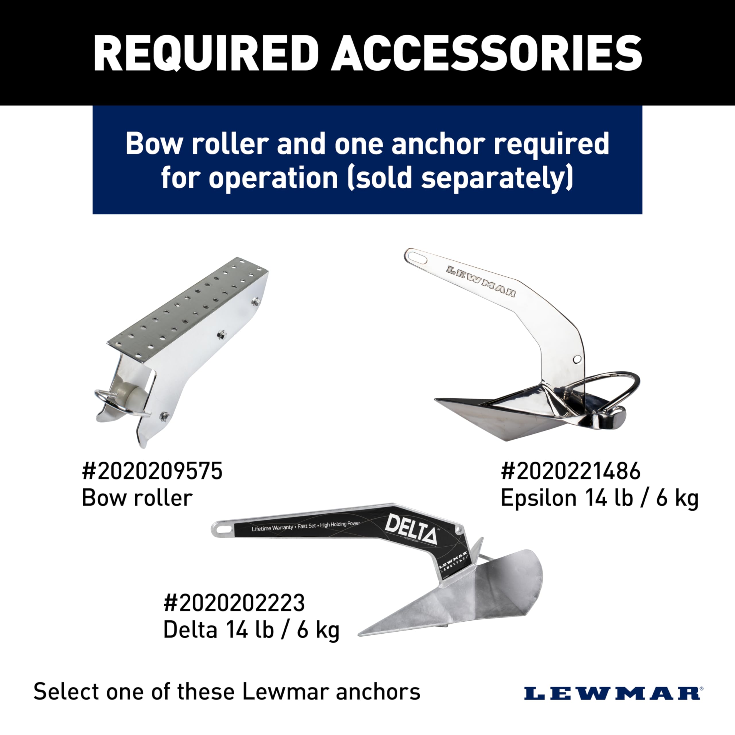 Lewmar Pontoon Anchor Winch Venta, 220 lb. Load Capacity, 92' 3-Strand Rope, 6' Setting Chain, IP66 Rated 400w Motor, Slackline Sensor Cut Off Switch, 88 lb. Ground Tackle, 12V Supply - 69001139