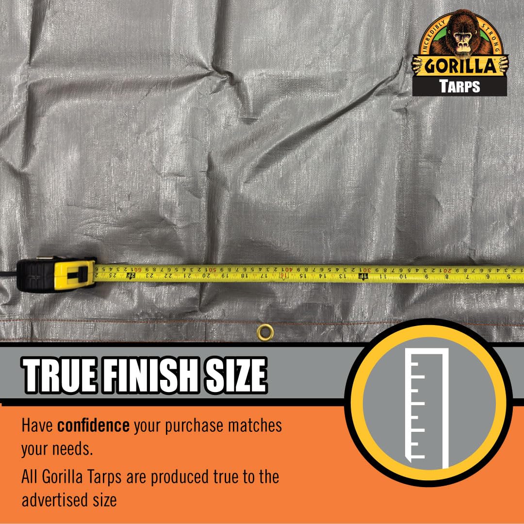 Max Tough Gorilla Tarp 10x14 ft Heavy-Duty 14 MIL Poly, 16x16 Weave, UV Treated, Triple Layer Hems, Brass Grommets Every 3 ft, D-Ring Corners, Tear & Water Resistant, All-Weather Outdoor Cover