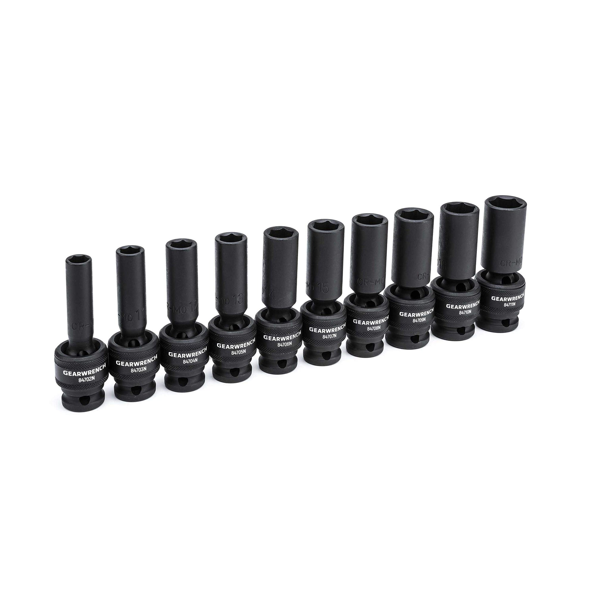 10 Pc. GEARWRENCH 1/2" Drive 6 Pt. Deep Universal Impact Socket Set, Metric - 84945N