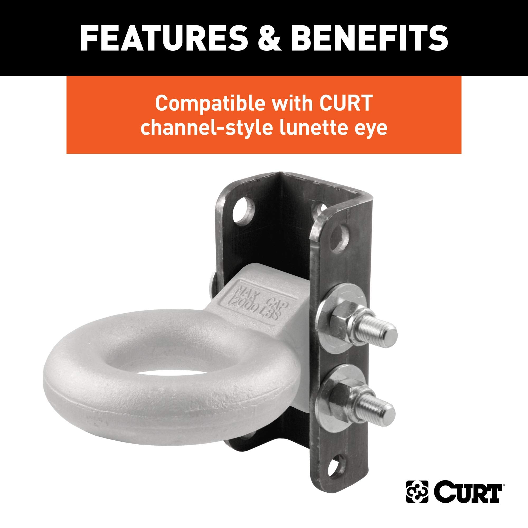 CURT Adjustable Lunette Ring or Coupler Channel 3-Inch ID x 7-1/2-Inch, 2-In Bolt Pattern 48610