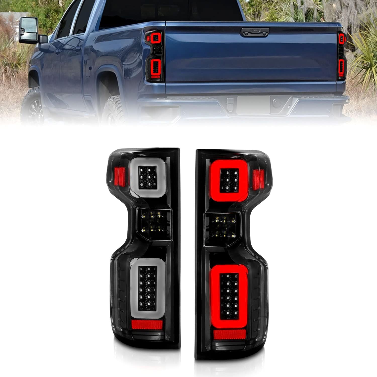 19-21 Chevy Silverado Anzo USA Work Truck Full LED Tailights Black Housing Clear Lens G2 (w/C Light Bars) (311417)