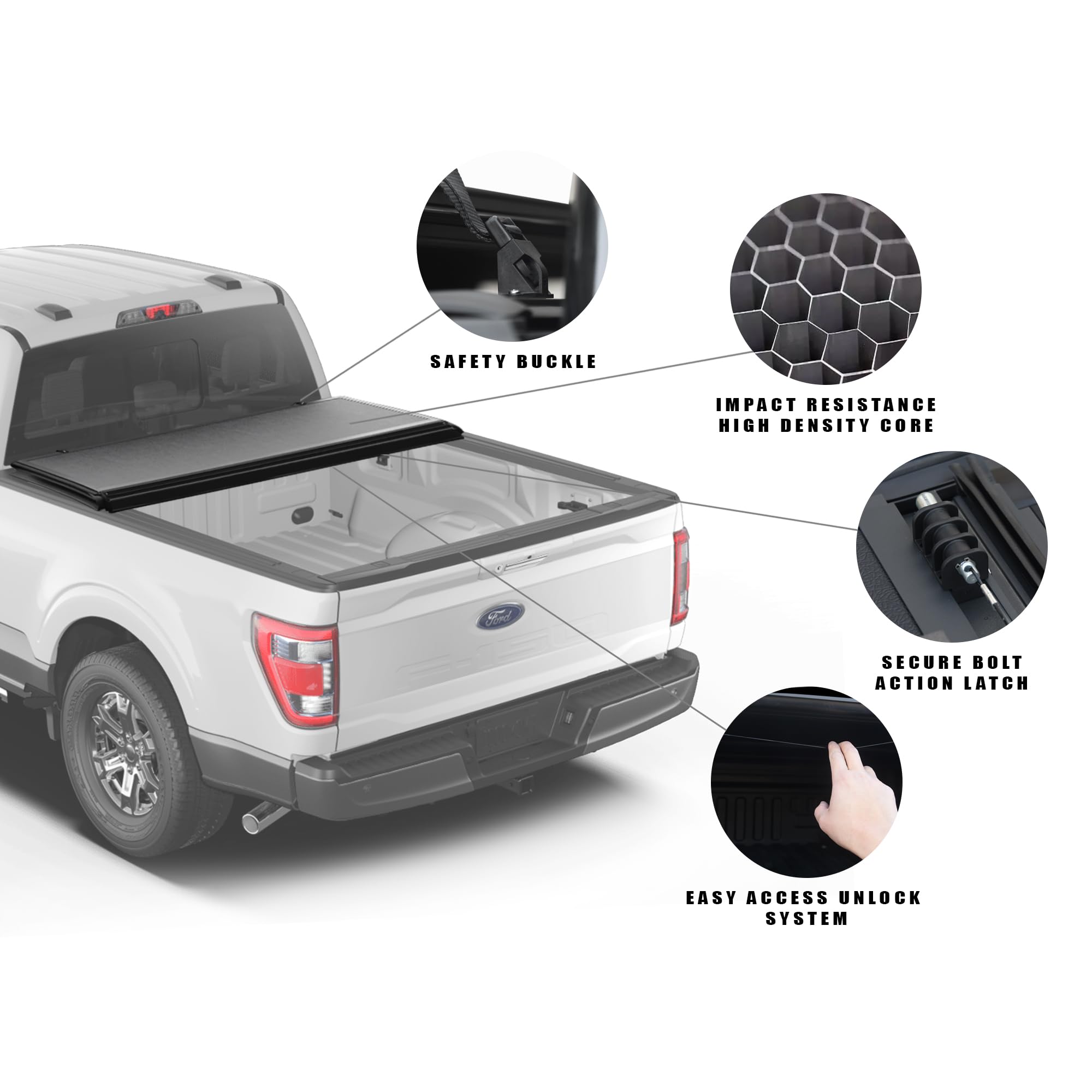 Low Profile Armordillo Hard Tri-Fold for 2015-2024 Ford F150 F-150 Bed Tonneau Cover / 2017-2024 Ford Raptor Bed Tonneau Cover fits 5.5 Ft (66") Bed | CoveRex TFX | 7162198