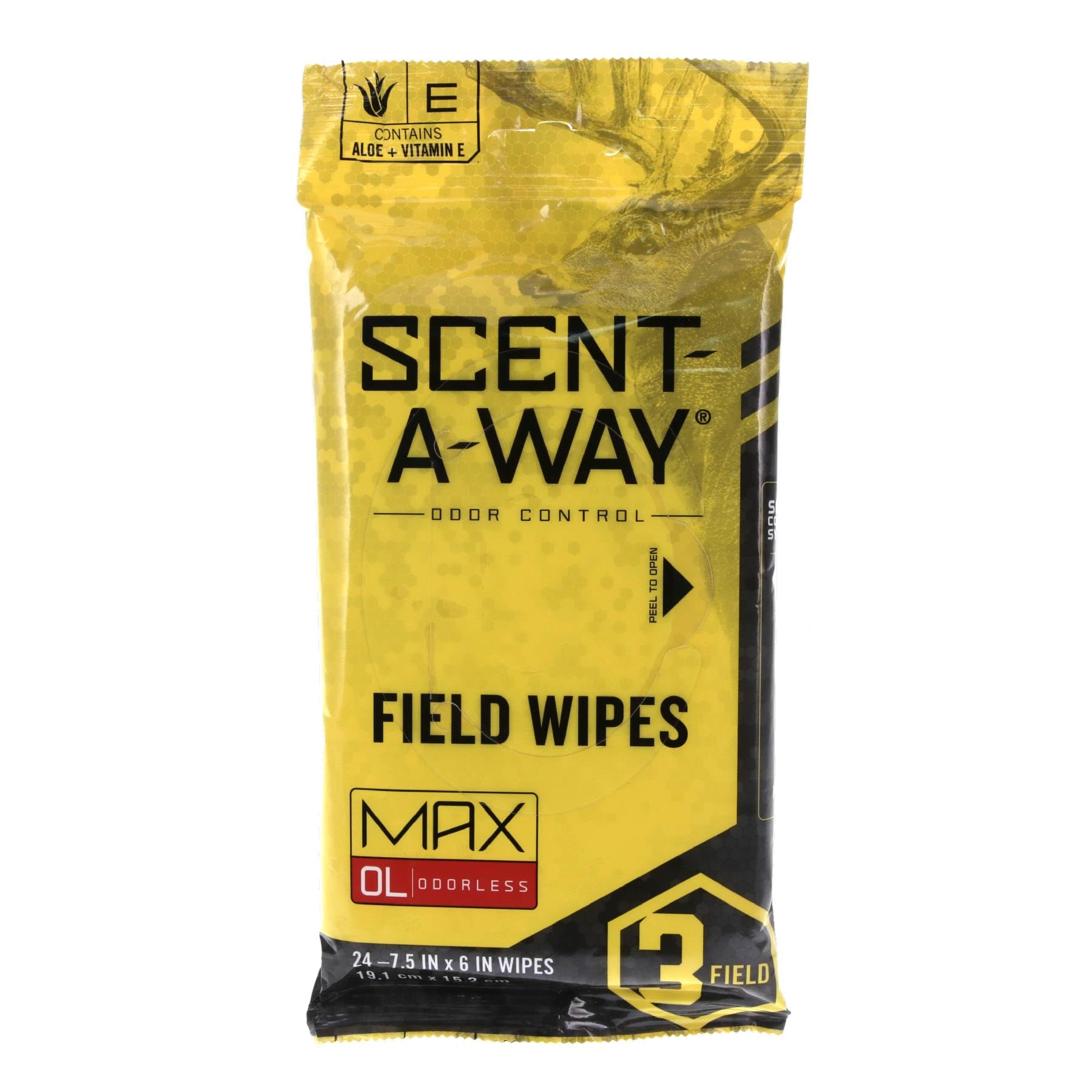 Scent-A-Way MAX Hunters Specialties Odorless Field Wipes - Scent Control Unscented Alcohol-Free Pre-Moistened Wipes for Hunters, Trappers, Anglers, and Campers, 24 Pack