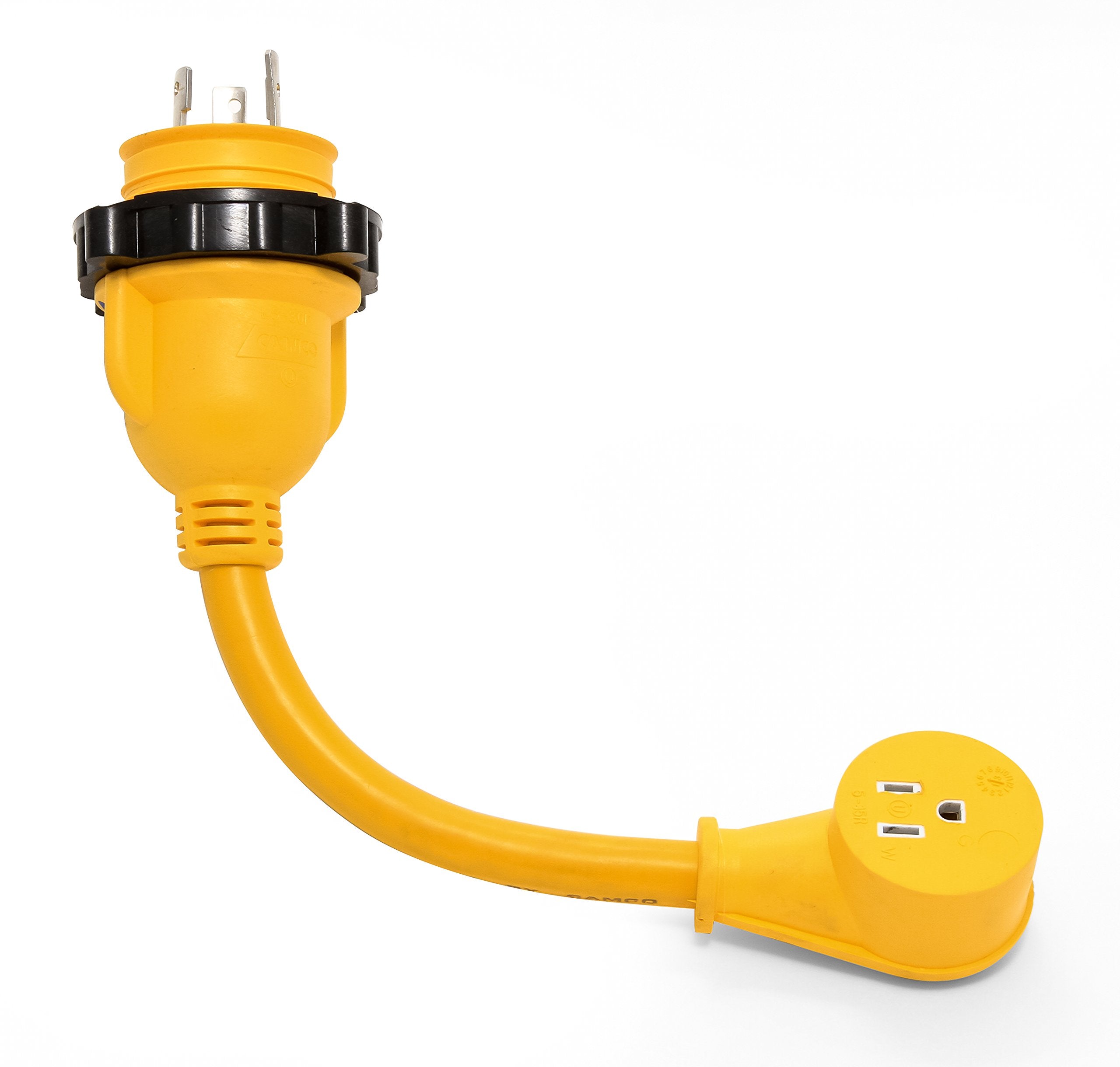 Camco 12" PowerGrip Electrical Adapter - 30 Amp Male Locking End to 15 Amp Female Standard End (55616)