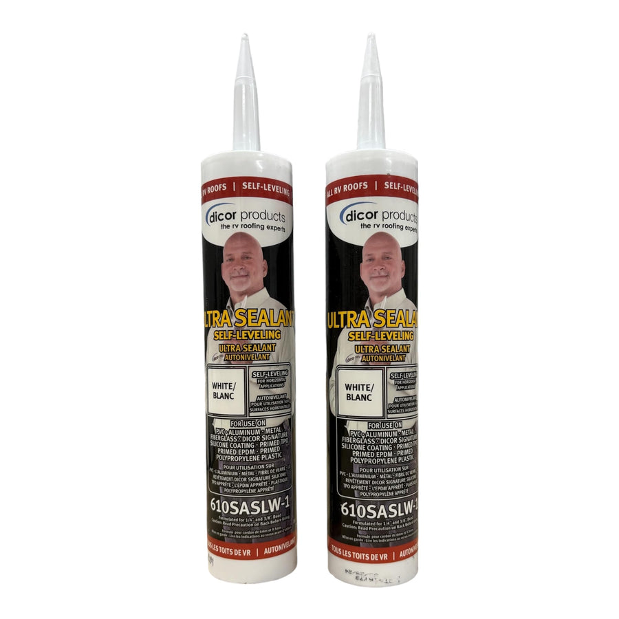 Ultra Sealant Dicor Products Self-Leveling (White) - Polypropylene Compatible, Water-Resistant Roof Sealant 2 Pack