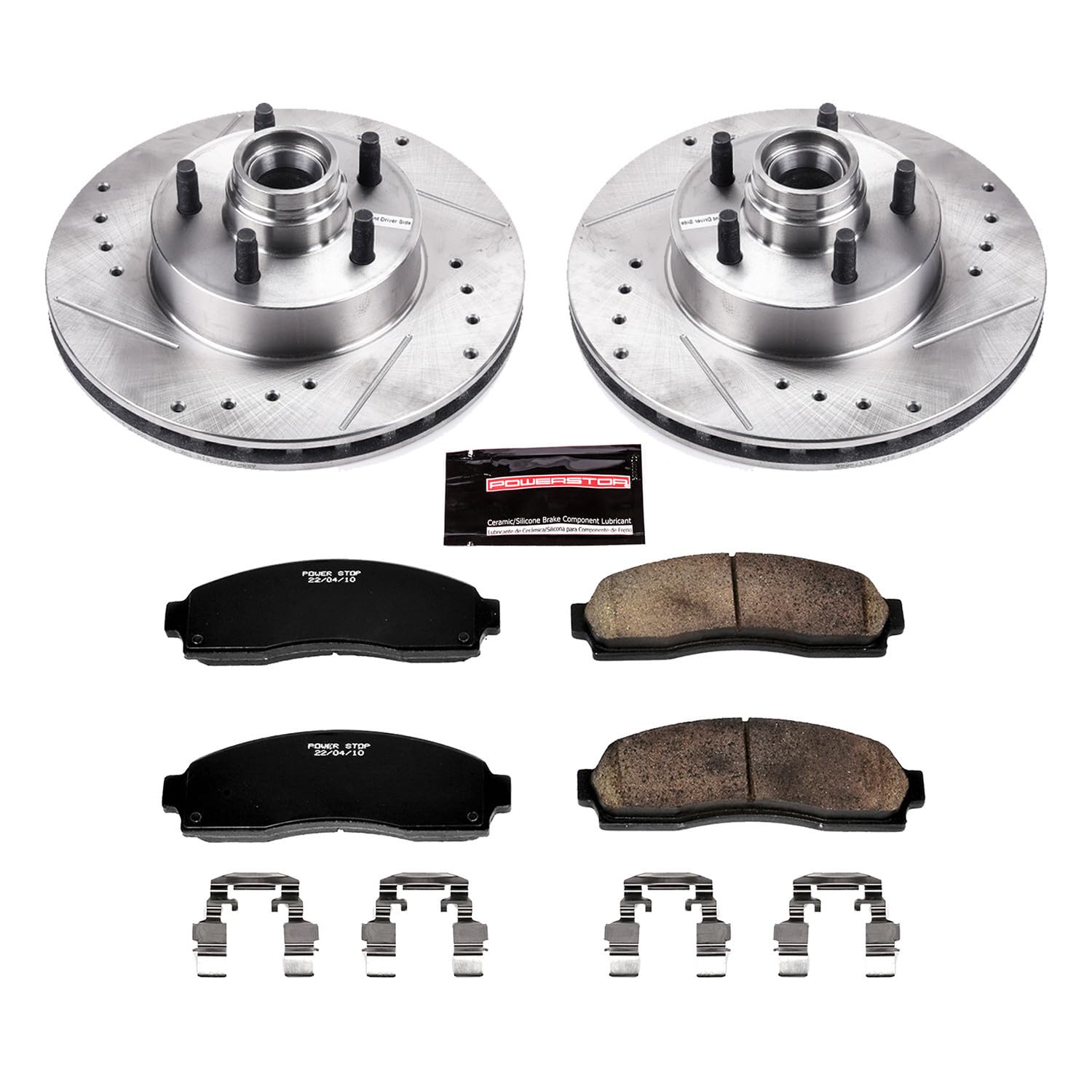 Power Stop K7004 Z23 Carbon Fiber Brake Pads with Drilled & Slotted Brake Rotors Kit For Ford Ranger 2010-2011 [Model Specific]