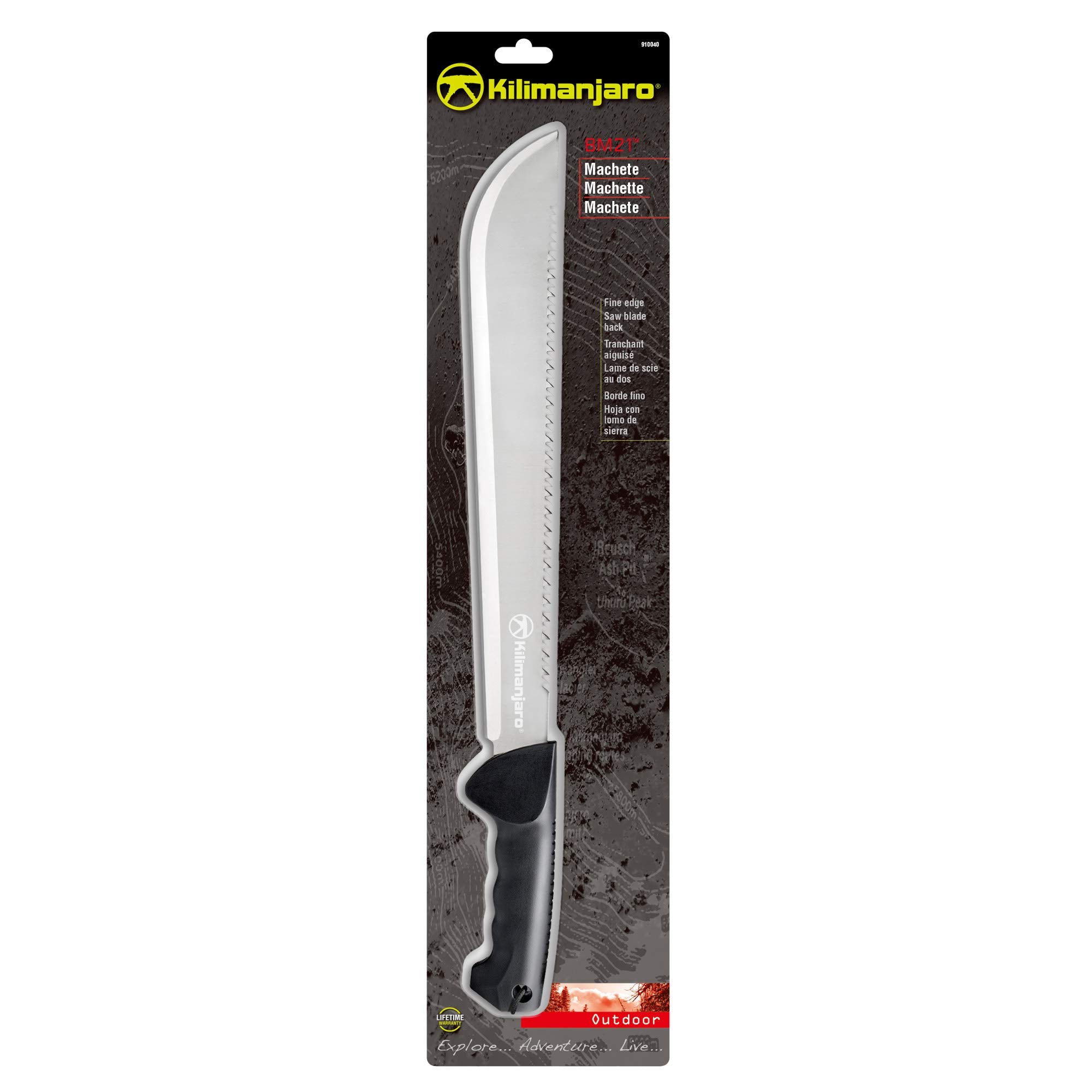 21 Inch Kilimanjaro Stainless Steel Machete with Serrated Back and Black Finish, Outdoor Survival, Cutting, Hiking, Camping, Outdoor Adventures - 910040