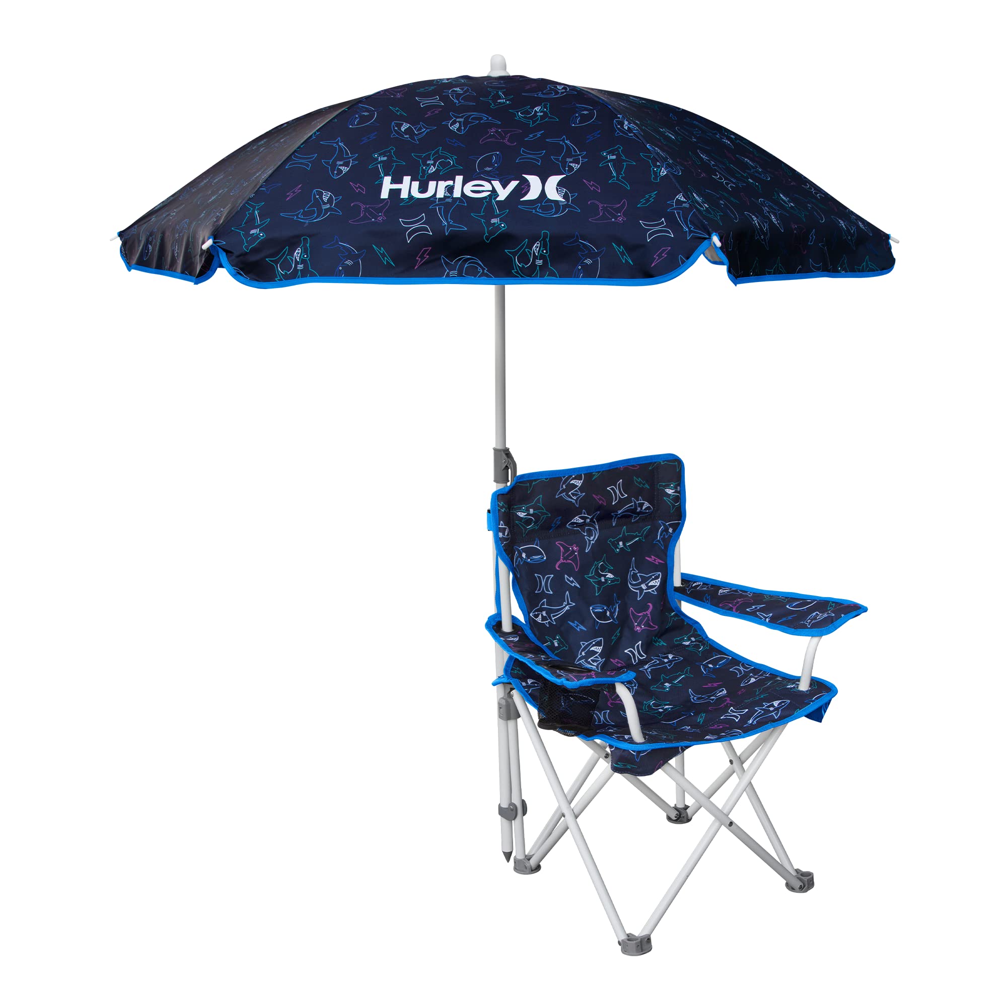 Kids Hurley Quad Chair with Umbrella, One Size, Navy Shark