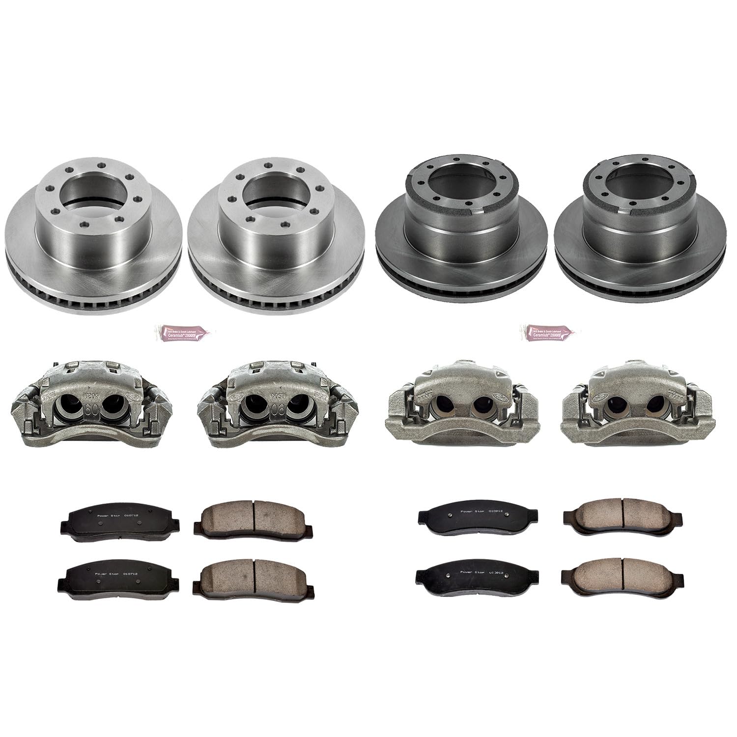 Power Stop KCOE4033 Replacement Autospeciality Front and Rear Caliper Kit- OE Rotors, Ceramic Brake Pads, Calipers For Ford F-350 Super Duty 2005-2010 [Model Specific]