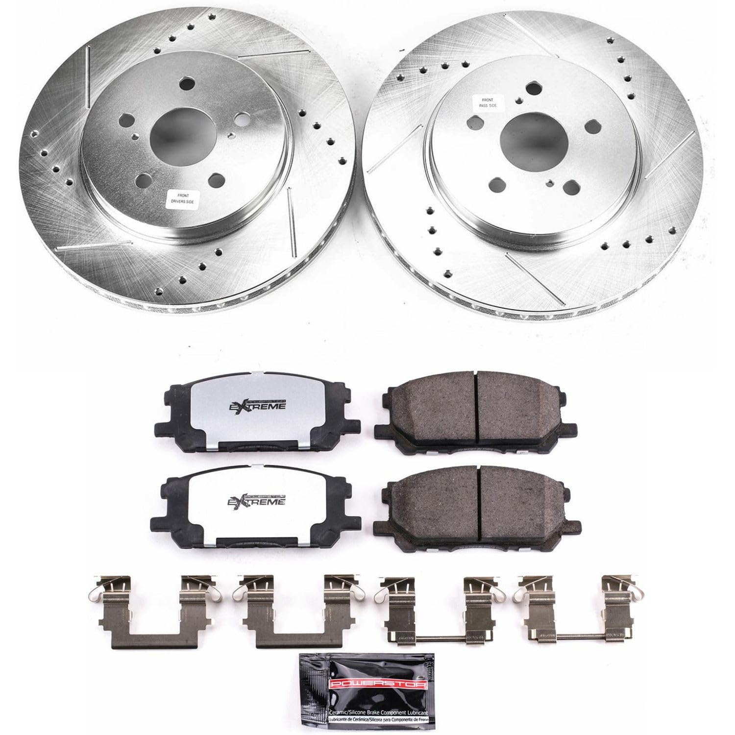 Power Stop Front Brake Kit For 2004 2005 2006 Lexus RX330 2007 2008 2009 RX350 Lexus - Truck & Tow Carbon Fiber Ceramic Brake Pads & Drilled and Slotted Rotors Replacement, K196-36