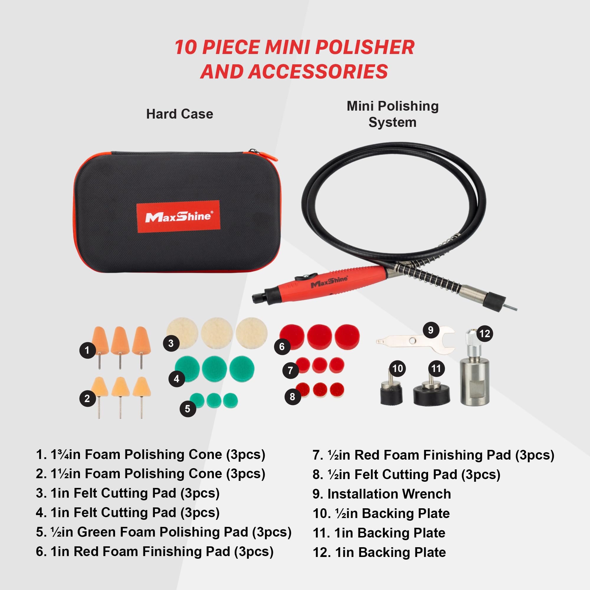 Maxshine Mini Polisher Professional (MN01) with 5/8” Adaptor - Polishes Car Headlamps, Brake Lights, Removes Grease - Auto Detailing Tool for Paint Protection, Swirl & Scratch Repair, Glossy Shine