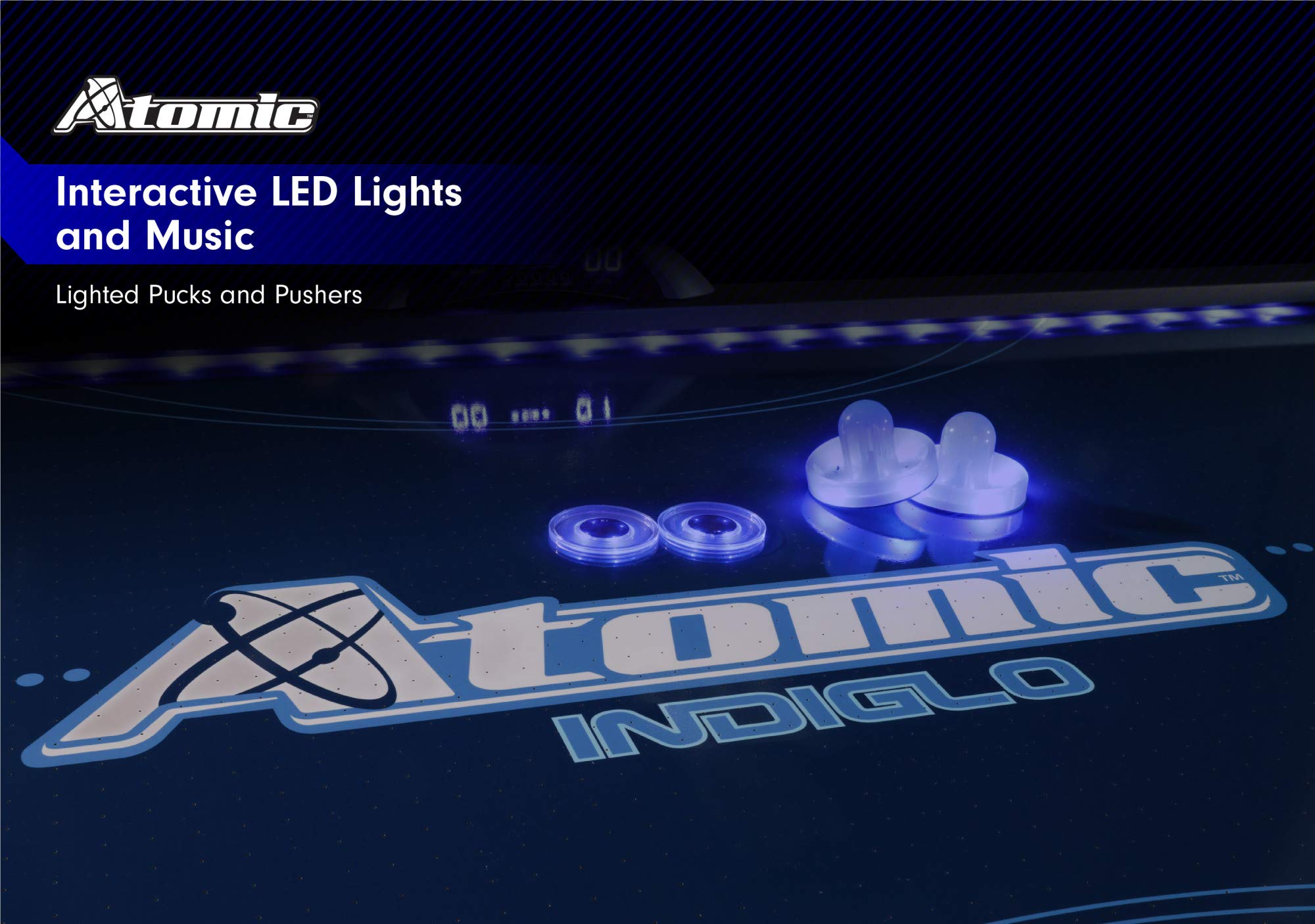 90” Atomic Indiglo LED Light UP Arcade Air Powered Hockey Table - Includes Light Up Pucks and Pushers, Grey