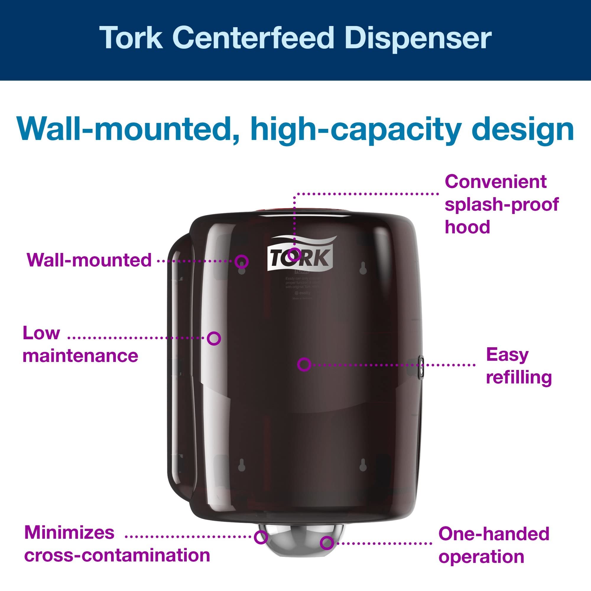 Tork Red Centerfeed Roll Dispenser and Smoke W2, High Capacity, Performance Range, 653028