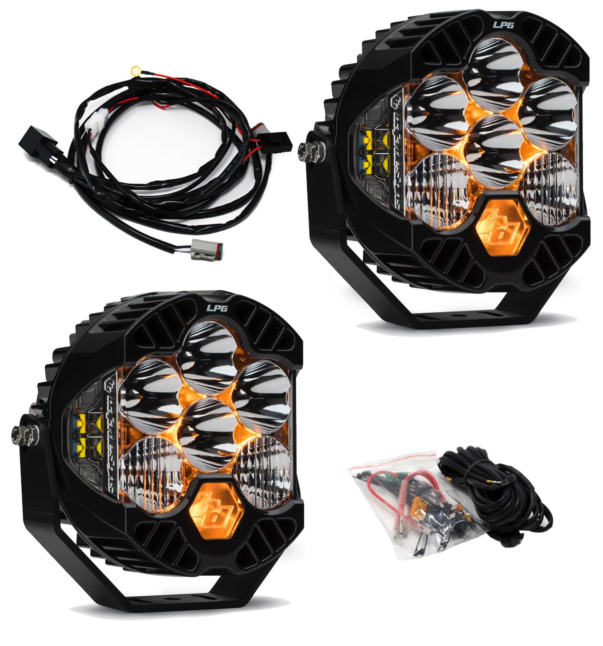 Baja Designs Bumper Light Kit LP6 Pro LED for Jeep Gladiator 2020-22, Wrangler JL 2018-22 with OEM Steel (Toggle Switch Wiring Harness)