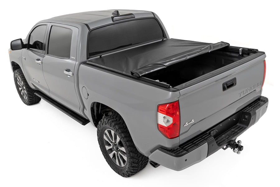 Soft Roll-Up Truck Bed Cover Rough Country for Toyota Tundra (2007-2021) - Fits 6'7 Bed, Weather-Resistant Tonneau Cover