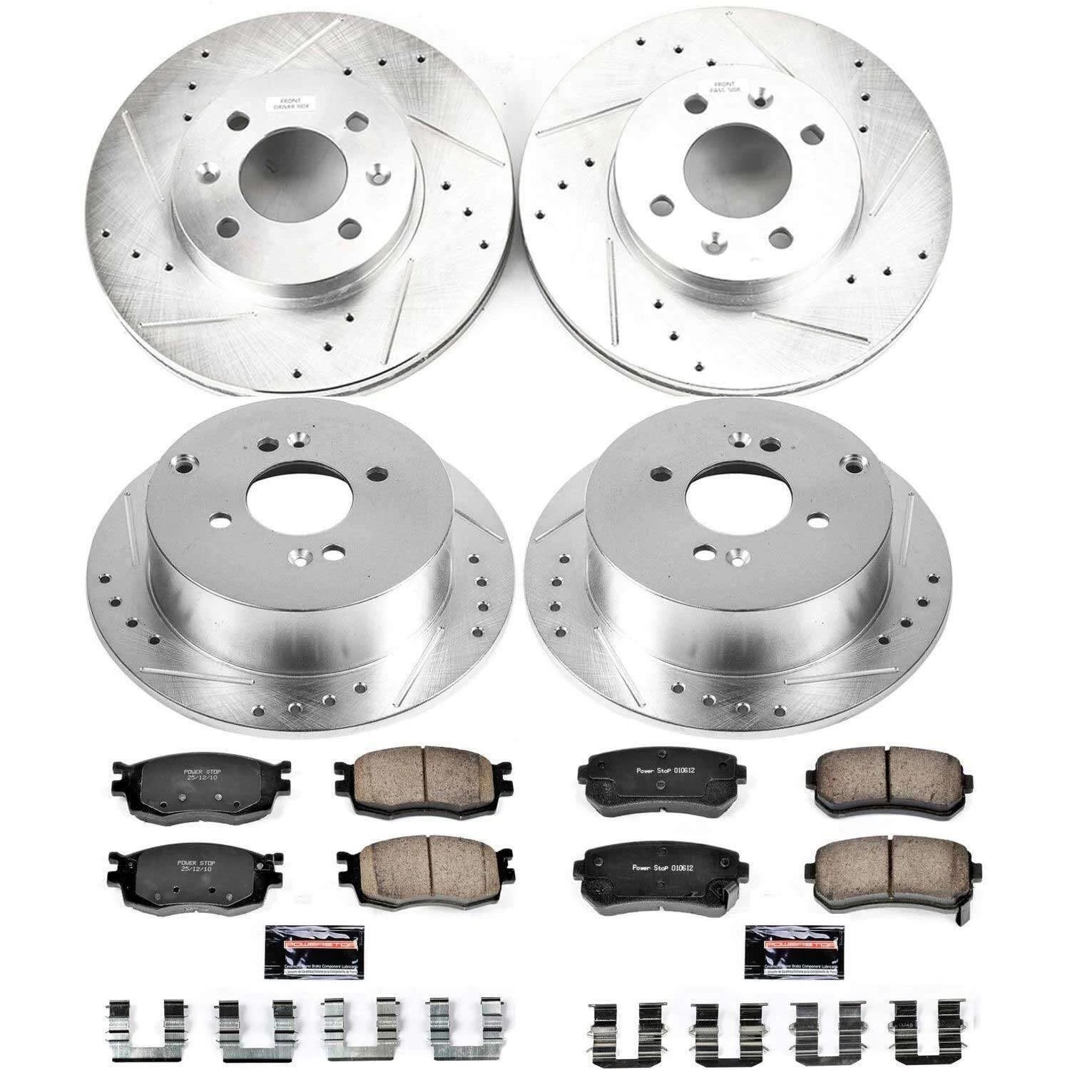 Power Stop K4091 Z23 Carbon Fiber Brake Pads Front and Rear with Drilled & Slotted Brake Rotors Kit For Hyundai Accent 2006-2007, Kia Rio 2006-2011, Kia Rio5 2006-2011 [Model Specific]