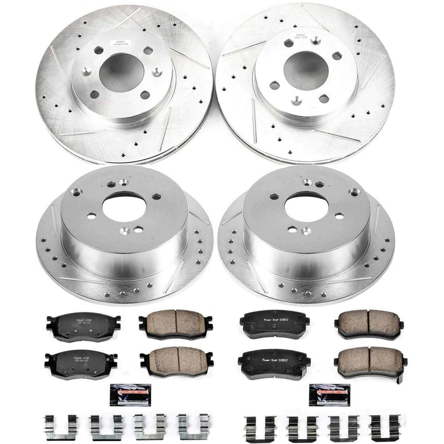 Power Stop K4091 Z23 Carbon Fiber Brake Pads Front and Rear with Drilled & Slotted Brake Rotors Kit For Hyundai Accent 2006-2007, Kia Rio 2006-2011, Kia Rio5 2006-2011 [Model Specific]