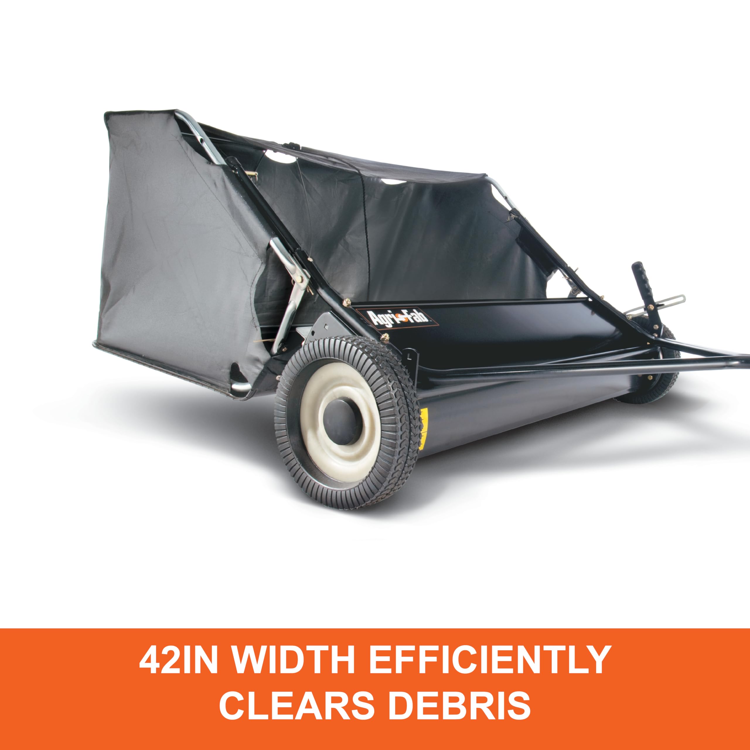 42" Agri-Fab Tow-Behind Lawn Sweeper, 12 cu. ft Hopper Bag Capacity; Leaf & Grass Catcher, with Adjustable Brush Height and Easy to Use Dumping Rope