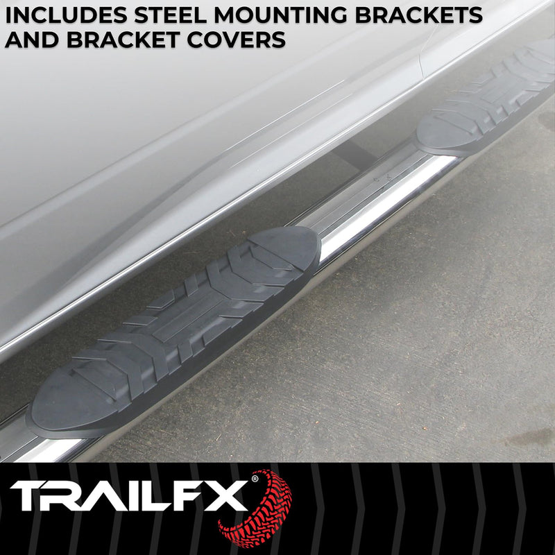 TrailFX Side Steps Nerf Bar Fits Ford F150 Super Cab 1997–2004 Polished Stainless Steel with Step Pads Rocker Panel Mount 4-Inch Oval Straight Set of 2 Running Boards TrailFX A1504S