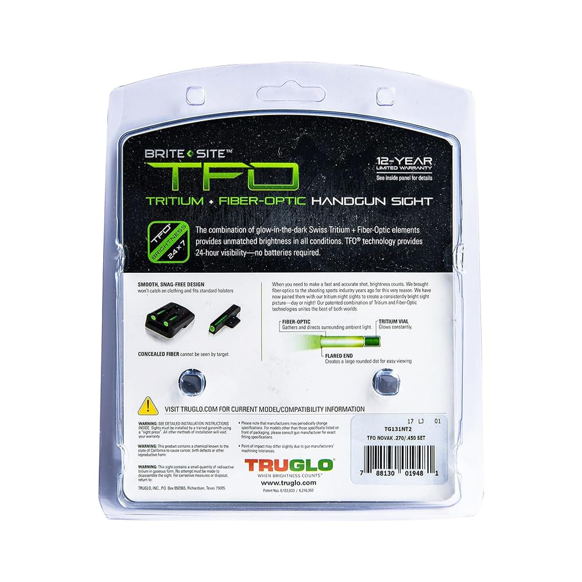 TFO TRUGLO Handgun Sight Set - Fits Novak LoMount Cut .270/.450