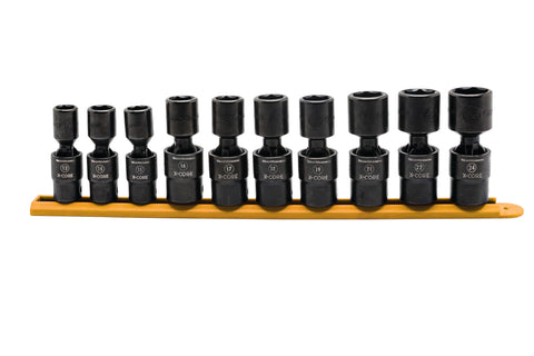 10 Pc. GEARWRENCH 1/2" Drive 6 Point Standard X-Core Pinless Universal Impact Metric Socket Set - 84979, Black